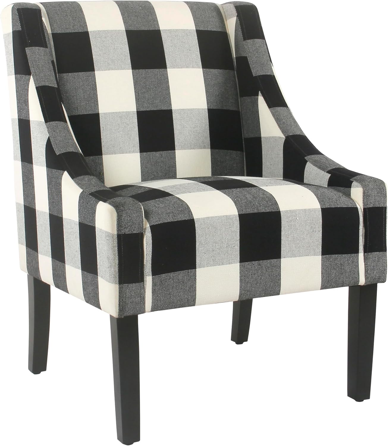 Homepop Home Decor | Upholstered Swoop Arm Accent Chair | Accent Chairs for Living Room & Bedroom | Decorative Home Furniture, Black Plaid