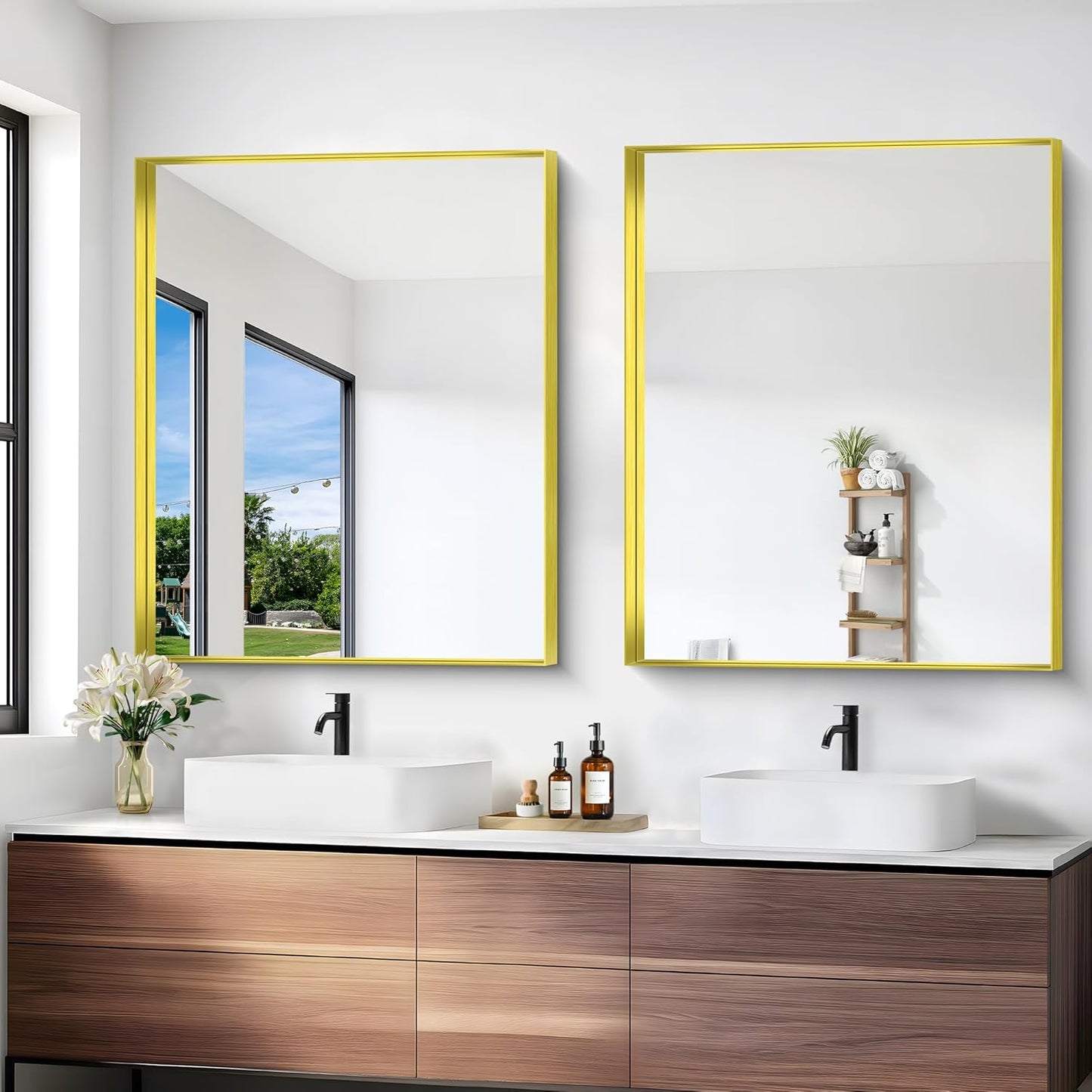 Gold Bathroom Mirror, 30x36 Inch Rectangular Framed Mirror, Large Wall Mounted Bathroom Vanity Mirror Over Sink for Bedroom,Restroom, Living Room, Hangs Vertically or Horizontally