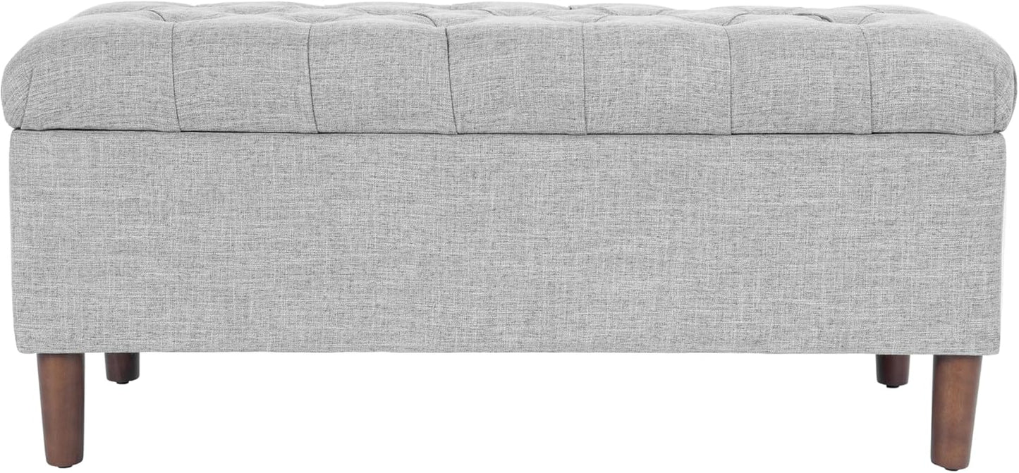 HomePop Home Decor | Tufted Ainsley Button Storage Ottoman Bench with Hinged Lid | Ottoman Bench with Storage for Living Room & Bedroom,Gray Woven