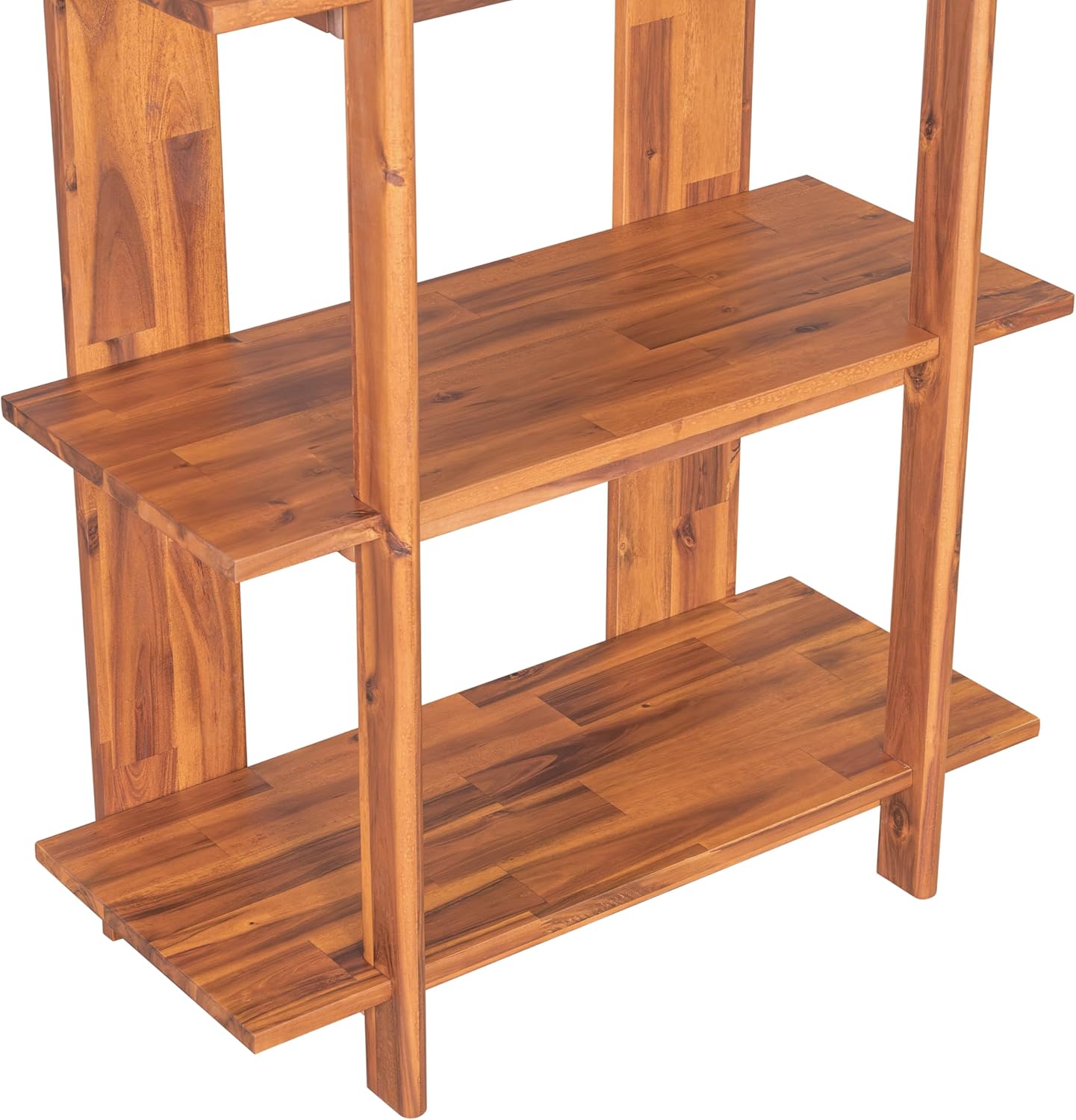 Merax 4 Shelf Narrow Bookcase H-70 L-33 Acacia Wood Open Bookshelf, Contemporary Farmhouse Style Display Storage Shelf for Home Office Studio, Teak Finish