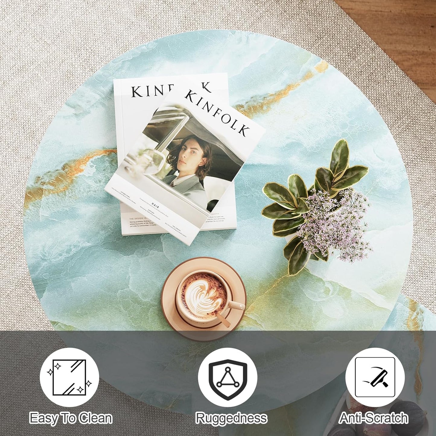 Garden 4 you Nesting Coffee Table, 23.6" Round Coffee Table Set of 2, Wooden Nesting Table Set for with Metal Frame, Side Tables for Living Room Bedroom Balcony, Blue