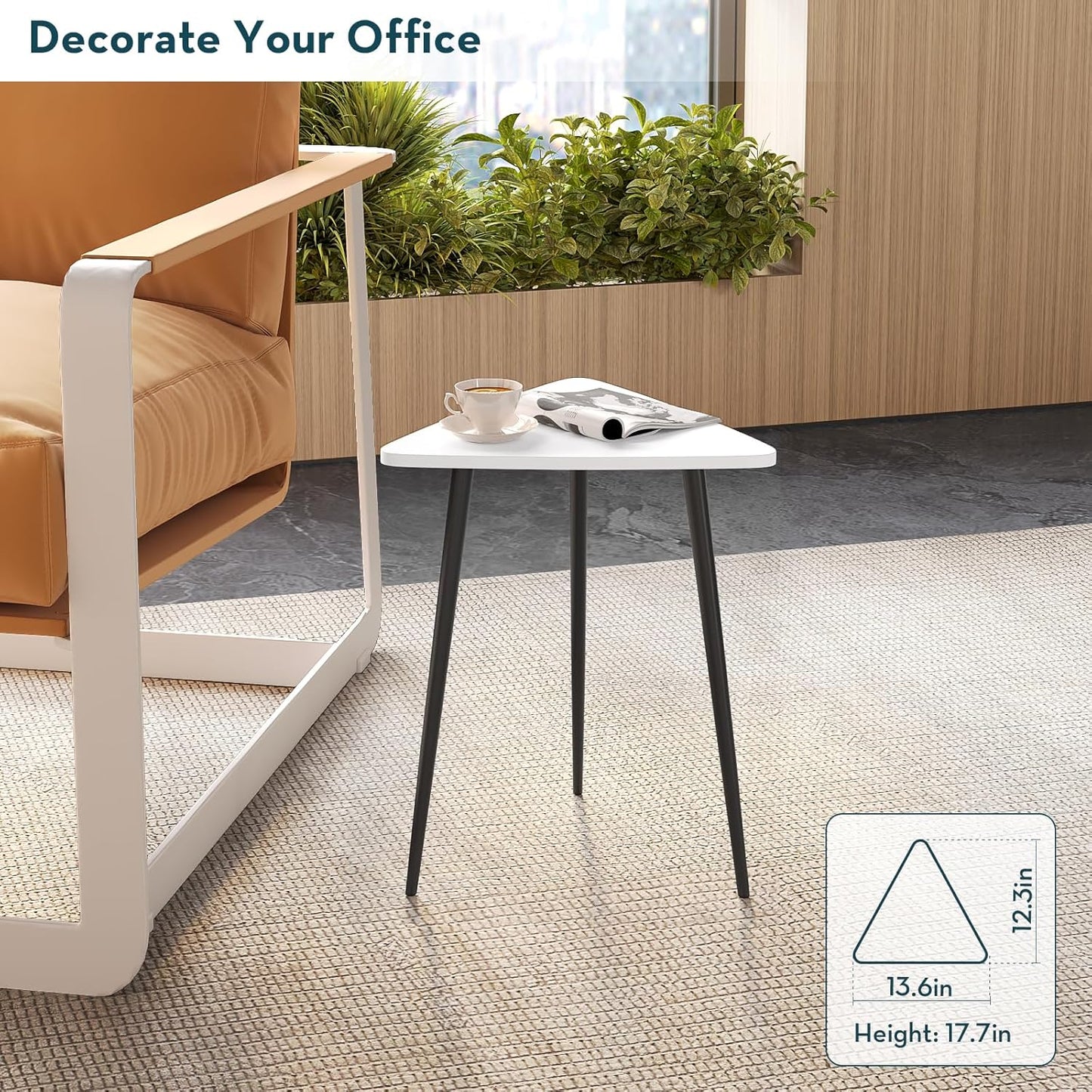 SAYGOER White Side Table Small Triangle End Tables Modern Narrow Sofa Table for Living Room Bedroom Small Space Unique Wooded Bedside Table,Medal Black Frame 13.5" W x 12.3" D x 17.7" H