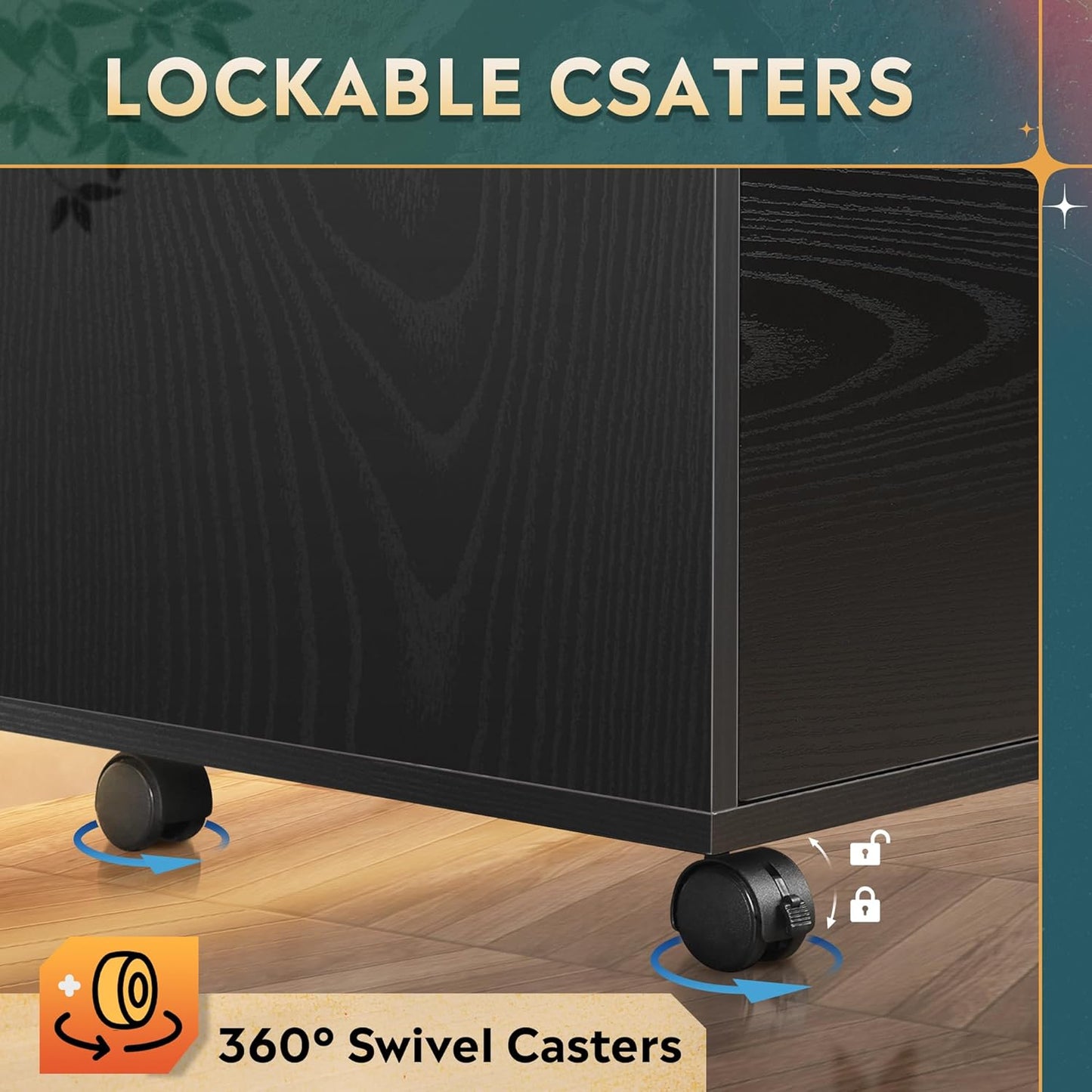 DEVAISE 3 Drawer Mobile File Cabinet, Wood Lateral Filing Cabinet, Printer Stand with Open Shelves for Home Office, Black