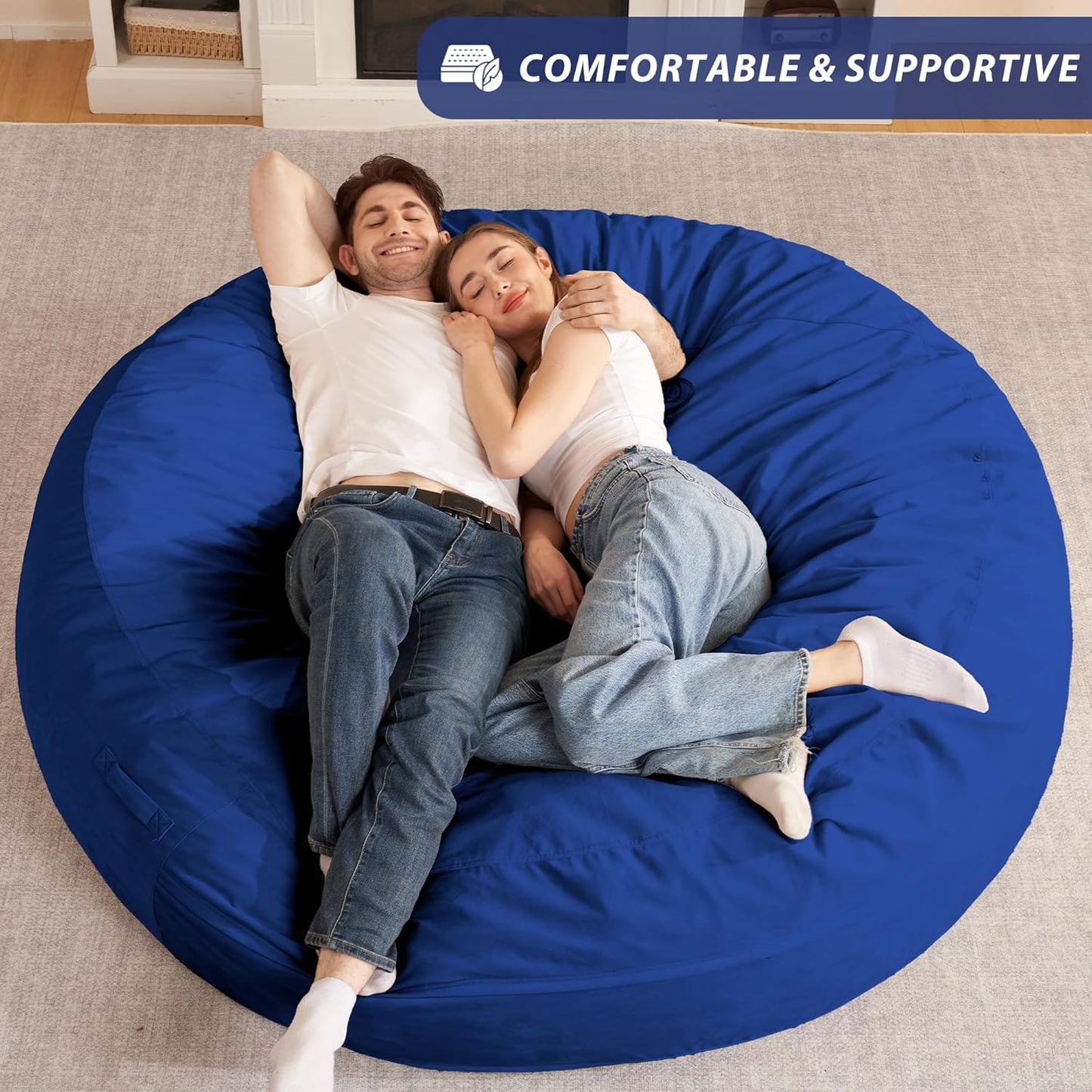 HABUTWAY XX-Large Bean Bag Chair: Giant 7' Memory Foam Furniture Bean Bag Chairs for Adults with Microfiber Cover 7Ft (Blue)