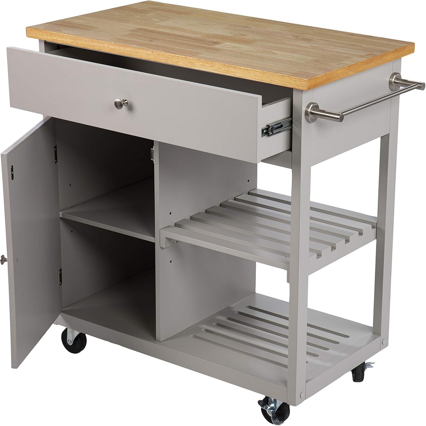 SEI Furniture Rolling w/Storage Kitchen Island, Grey/Natural (AMZ4375211AK)