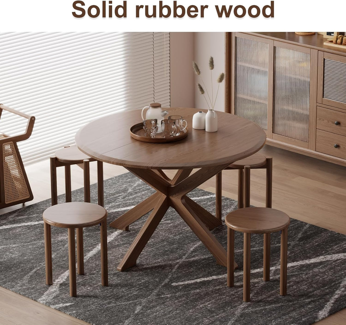 Stackable Stools Set of 4, Wooden Stools 18 Inch Stool Nesting Side Tables Nesting Coffee Table Sturdy and Durable, No Installation Required,Top Stackable Round Stool for Saving space(Walnut Barstool)