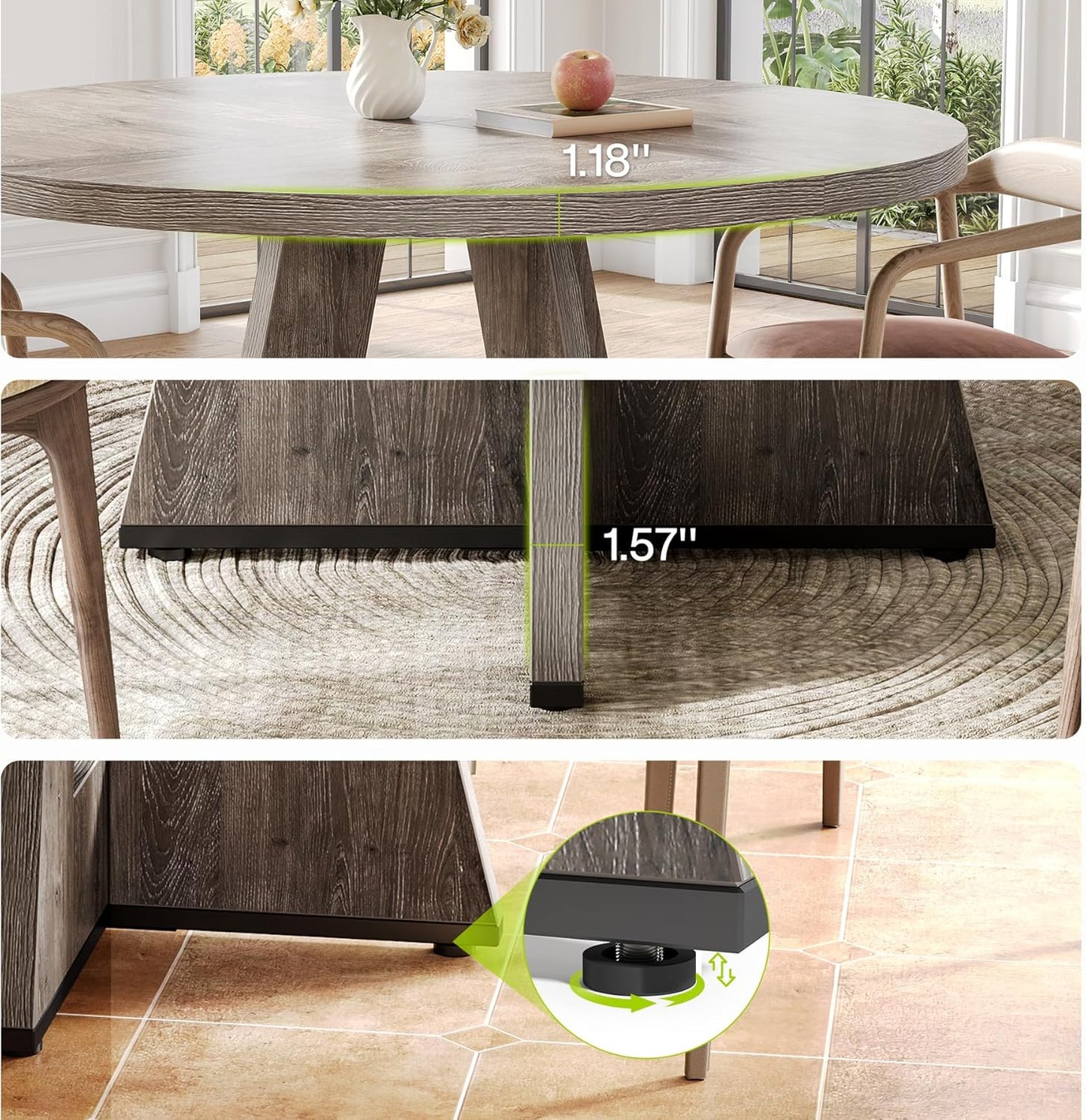 LITTLE TREE Round Dining Table for 4-6 People, 47 Inches Dining Room Table with Wooden Pedestal Base, Grey Dinner Tables, Circle Kitchen Tables for Dining Room, Kitchen, Living Room(Table Only)