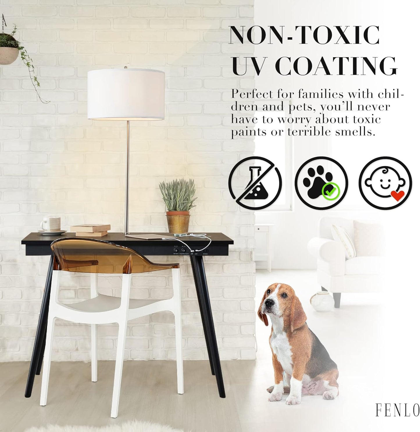 FENLO Future - 39' Modern Desk with USB-C & Qi Wireless Charging Station