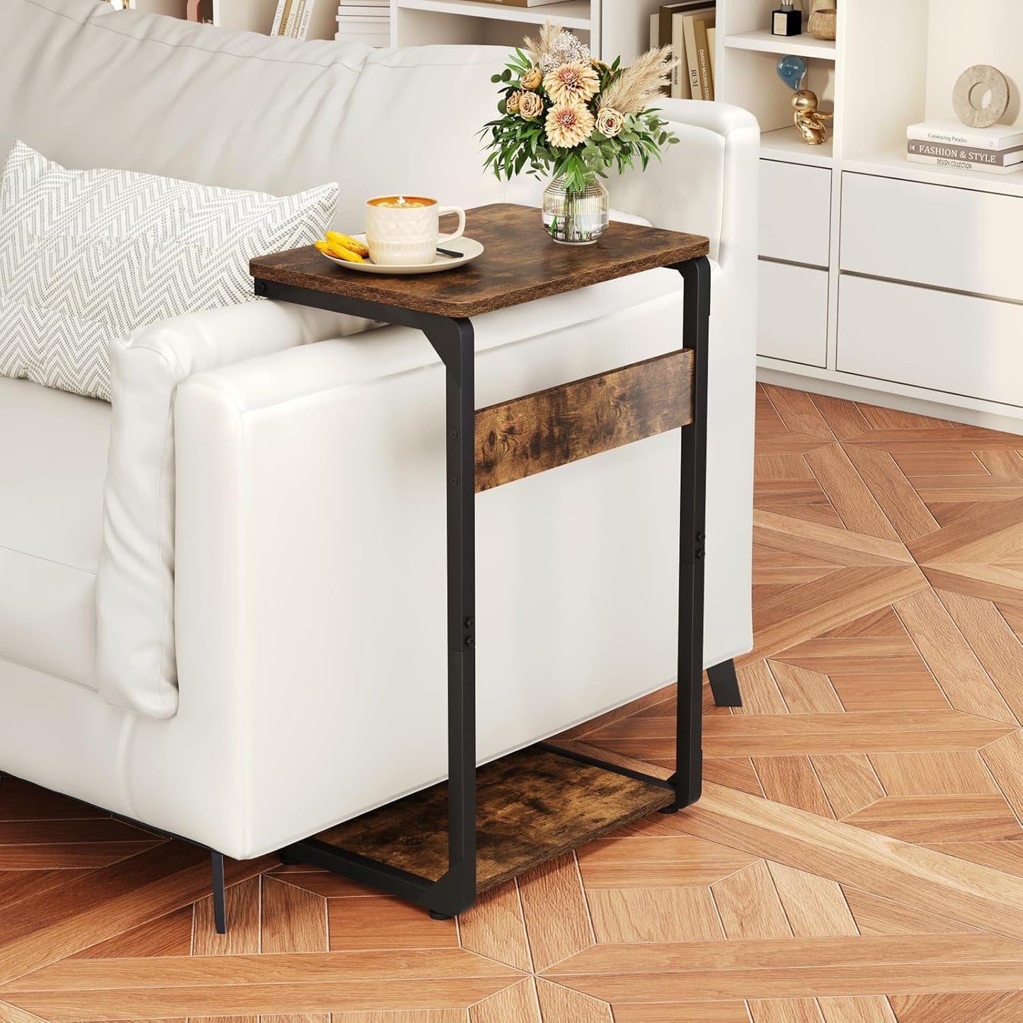 C-Shaped End Tables, Small Side Table for Couch, Sofa TV Tray Table for Living Room, Bedroom, Bedside ET-YB-BRW1