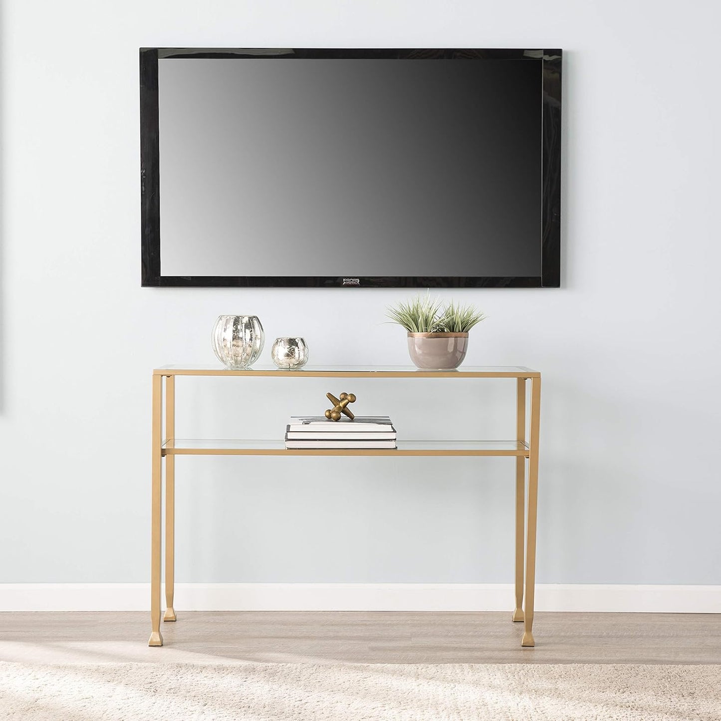 SEI Furniture Jaymes Metal & Glass 2-Tier Console Table, Soft Gold