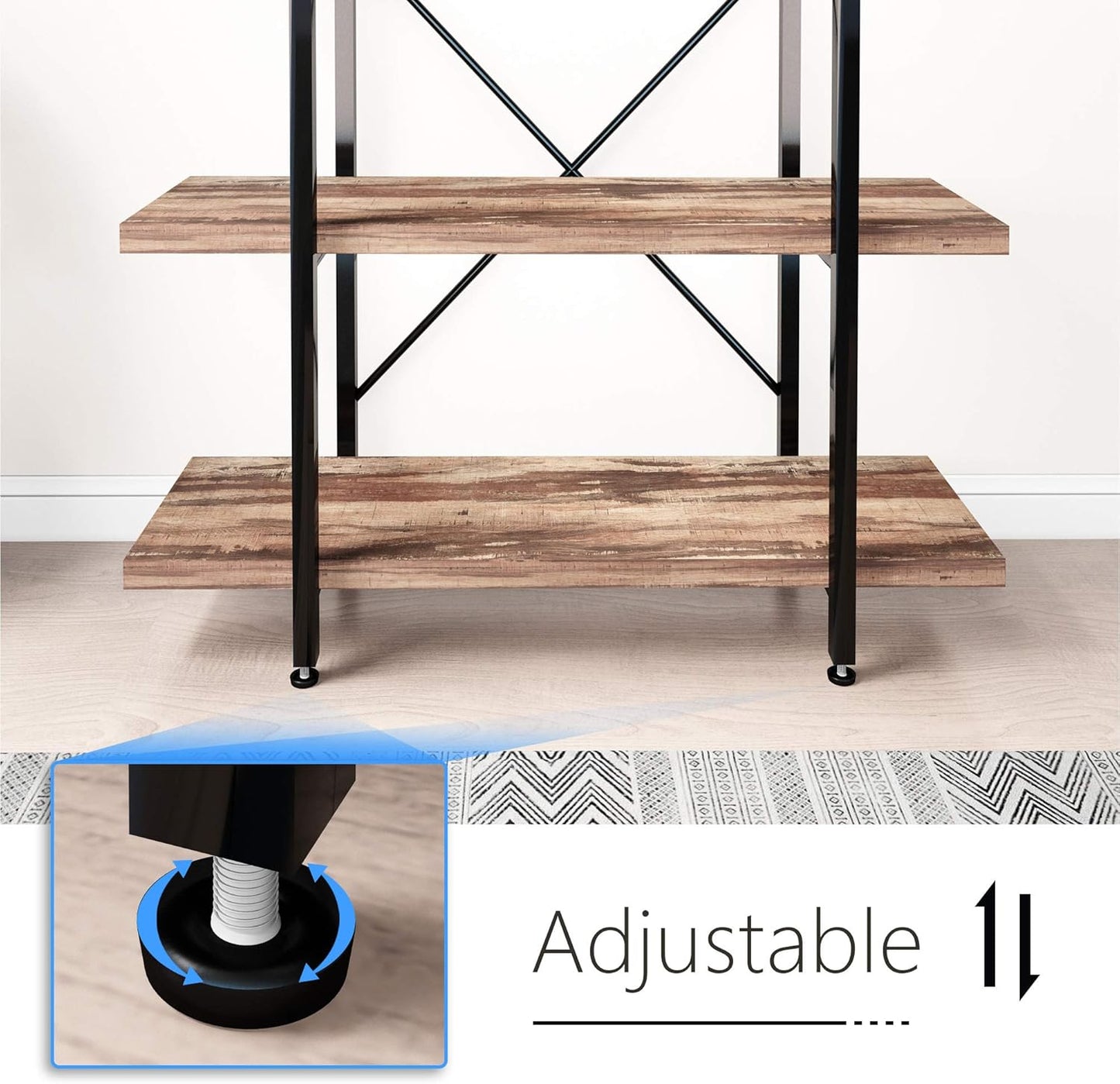 45MinST 5-Tier Vintage Industrial Style Bookcase/Metal and Wood Bookshelf Furniture for Collection,Vintage Brown, 3/4/5 Tier (5-Tier)