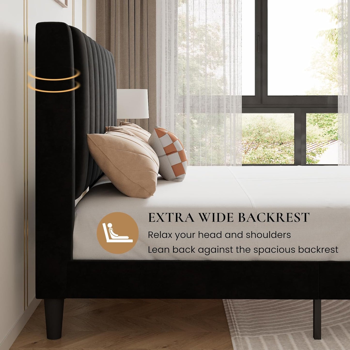 SHA CERLIN Twin Bed Frame/Velvet Upholstered Platform Bed Frame with Headboard/Strong Wood Slats Support/Mattress Foundation/No Box Spring Needed - Black