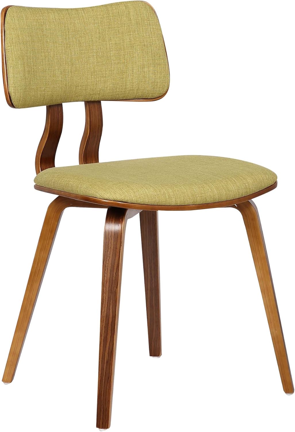 Armen Living Jaguar Mid-Century Dining Chair in Walnut Wood and Green Fabric - Set of 6