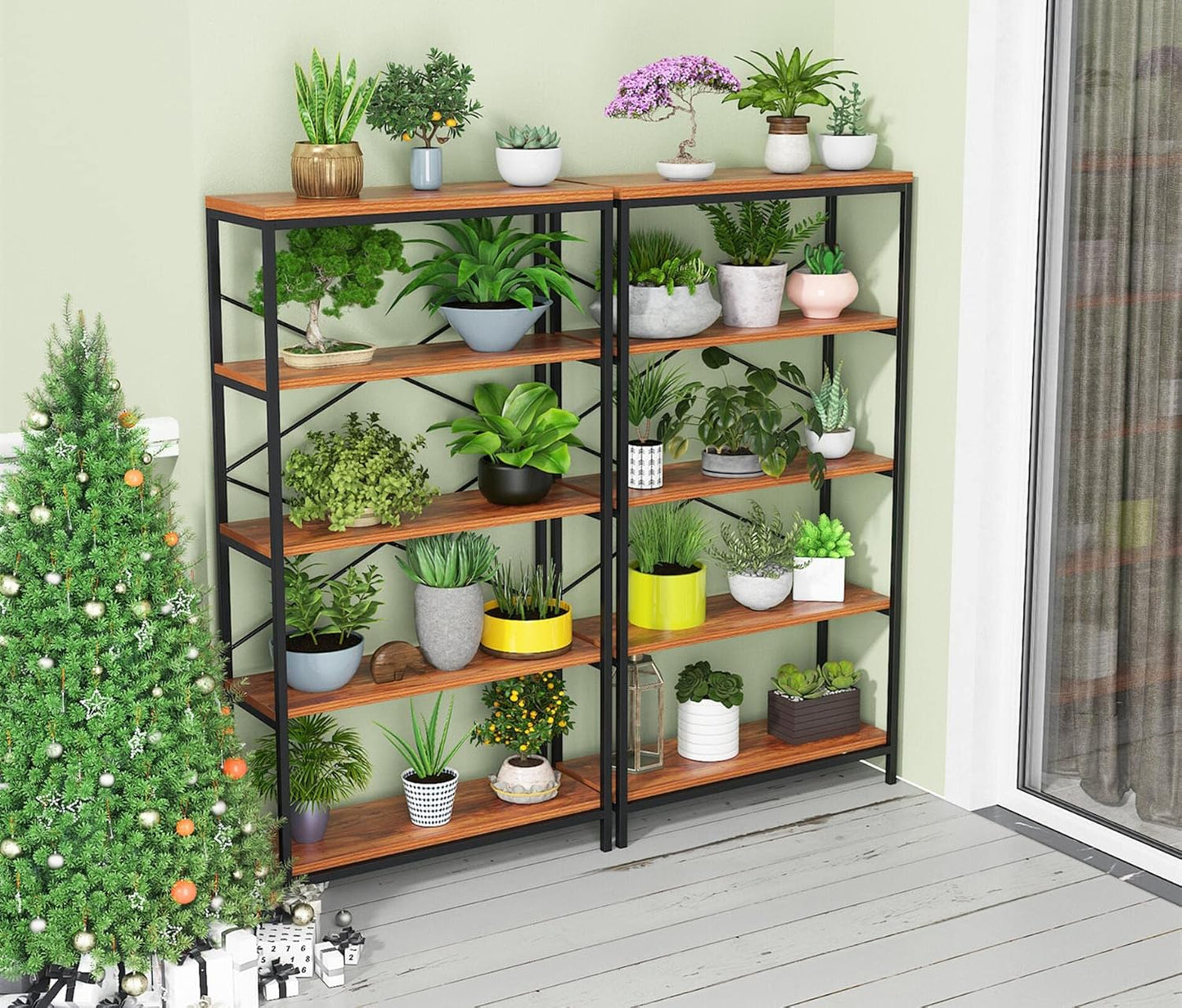 Himimi Industrial Bookshelf 5-Tier, Bookcase 58" H Ladder Shelf, Storage Shelves Rack Shelf Unit, Accent Furniture Metal Frame, Home Office Furniture for Bathroom, Living Room, Vintage Brown