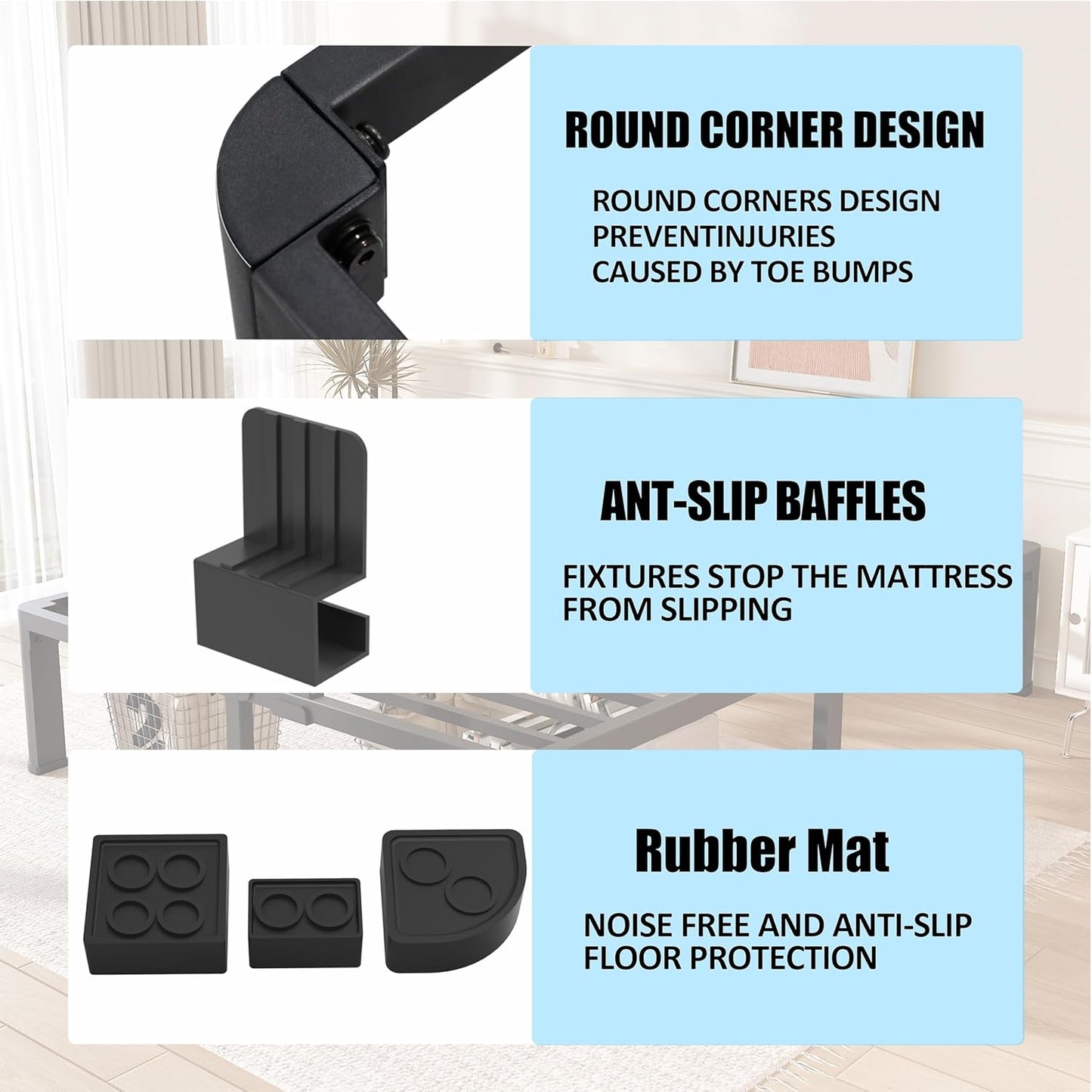 12 Inch California King Bed Frame with Rounded Corner and Headboard Hole Mattress Retainers 3500 LBS Metal Heavy Duty Steel Slats Support No Box Spring Needed Platform Noise Free Easy Assembly