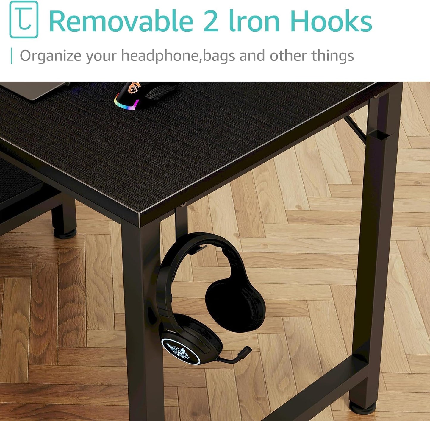 Lufeiya Small Gaming Desk with 4 Fabric Drawers, 40 Inch Kids Girls Teen Cute Study Desk for Bedroom, Reversible Work Computer Writing Table Desks for Small Space Home Office, Black