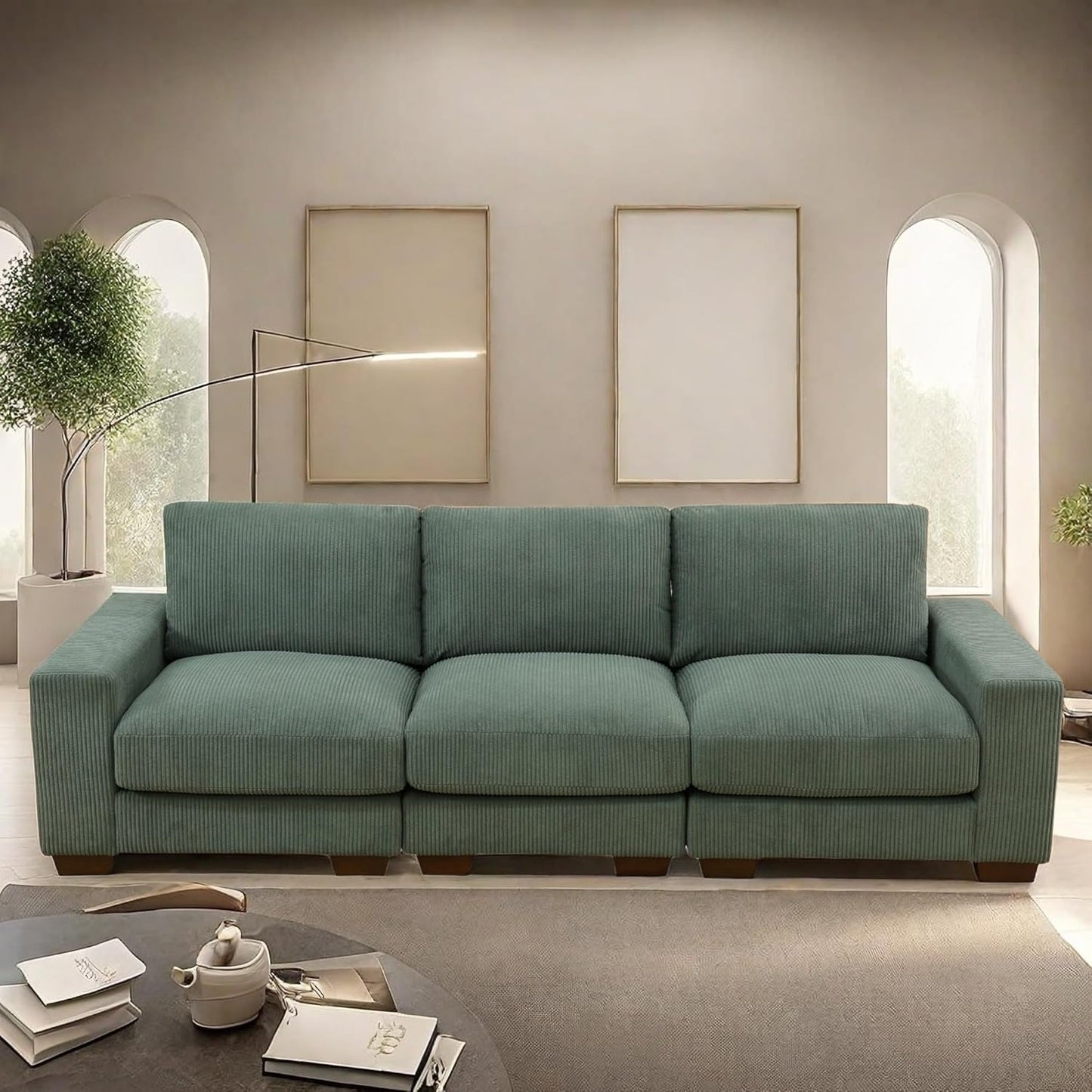 Sectional Couches Sofa for Living Room, 98″ 3 Seater Cloud Couch, Modern Comfy Modular Sectional Sofa with Deep Seats for Bedroom, Small Space, Brown