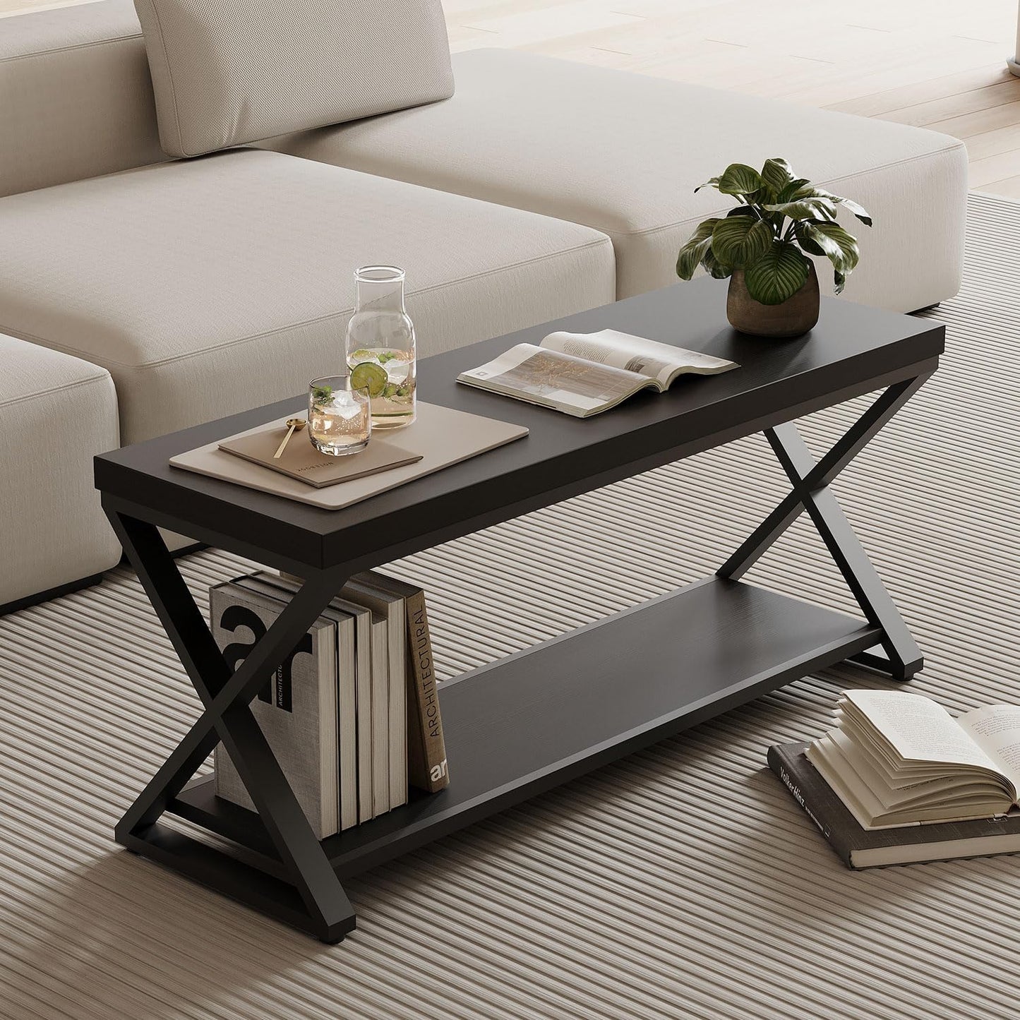 IBF Black Bench for Entryway, Black Modern Wood Bench for Bedroom Hallway Foyer, Farmhouse Entry Way Home Organizer Shoe Bench Seat with Storage Rack Indoor Under Window, 39 Inch Long