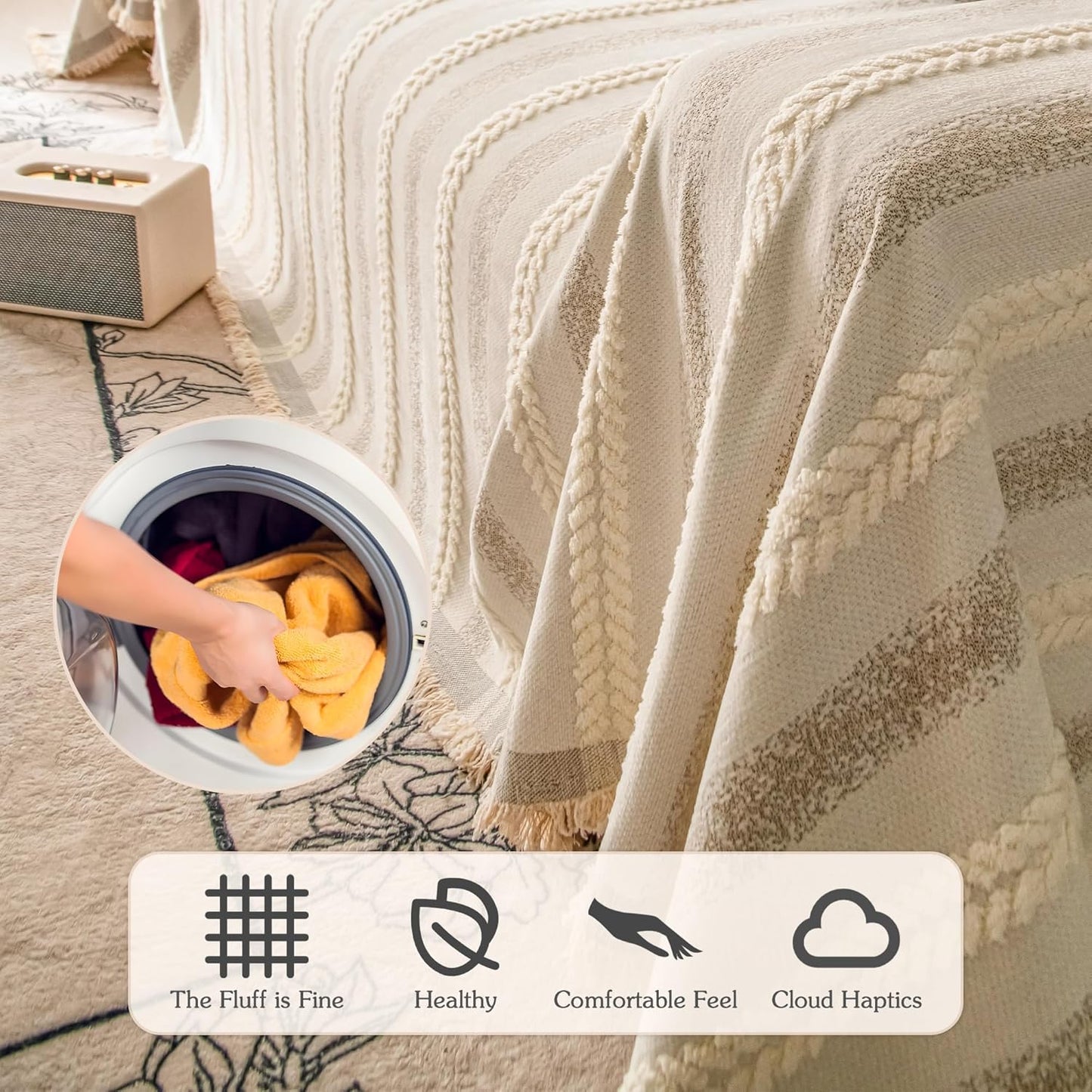 Couch Cover for Dogs Washable Sofa Cover, Sectional Couch Covers, Sofa Covers for 2 Cushion Couch, Non Slip Stripe Sofa Slipcovers Furniture Protector, Couch Protector from Cat Claws, Beige,71''x134''