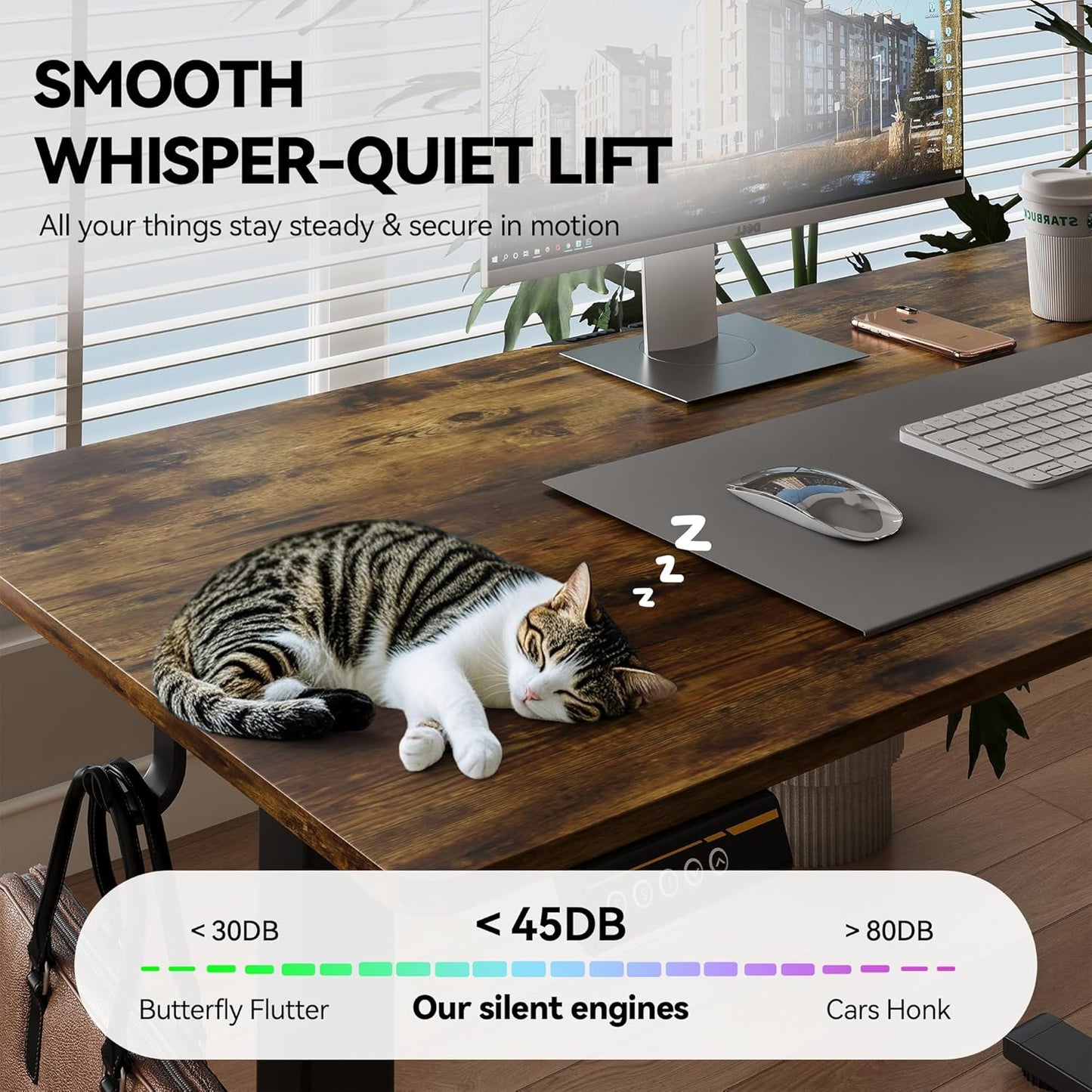 Electric Standing Desk Adjustable Height 55"x24" Stand Up Desk with Lockable Wheels Ergonomic Sit Stand Desk for for Work Office Home Computer Workstation (Rustic Brown)