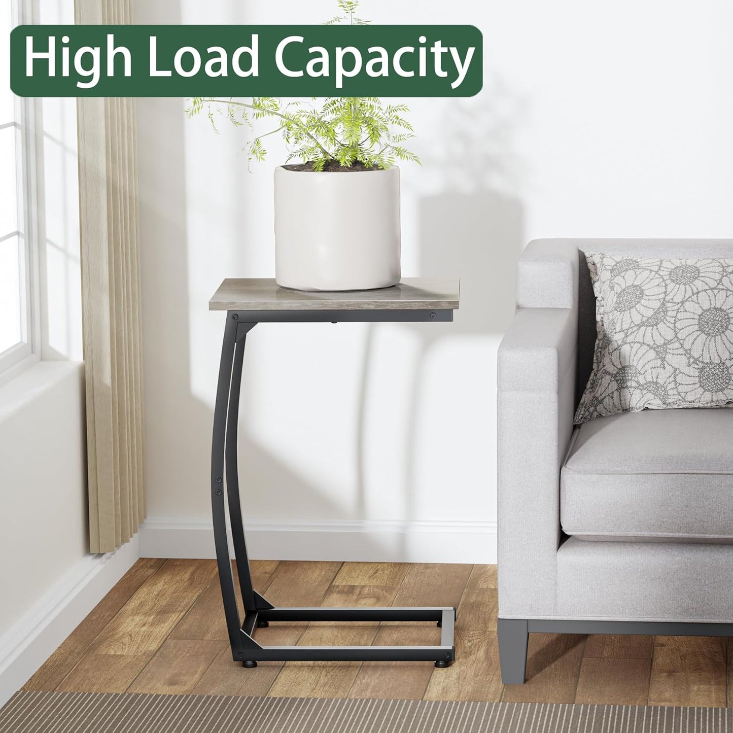 C-Shaped End-Table - Side Table for Couch,Curved Support Legs, Slide Under Couch Table for Sofa, TV Tray Table for Living Room Bedroom (Grey)