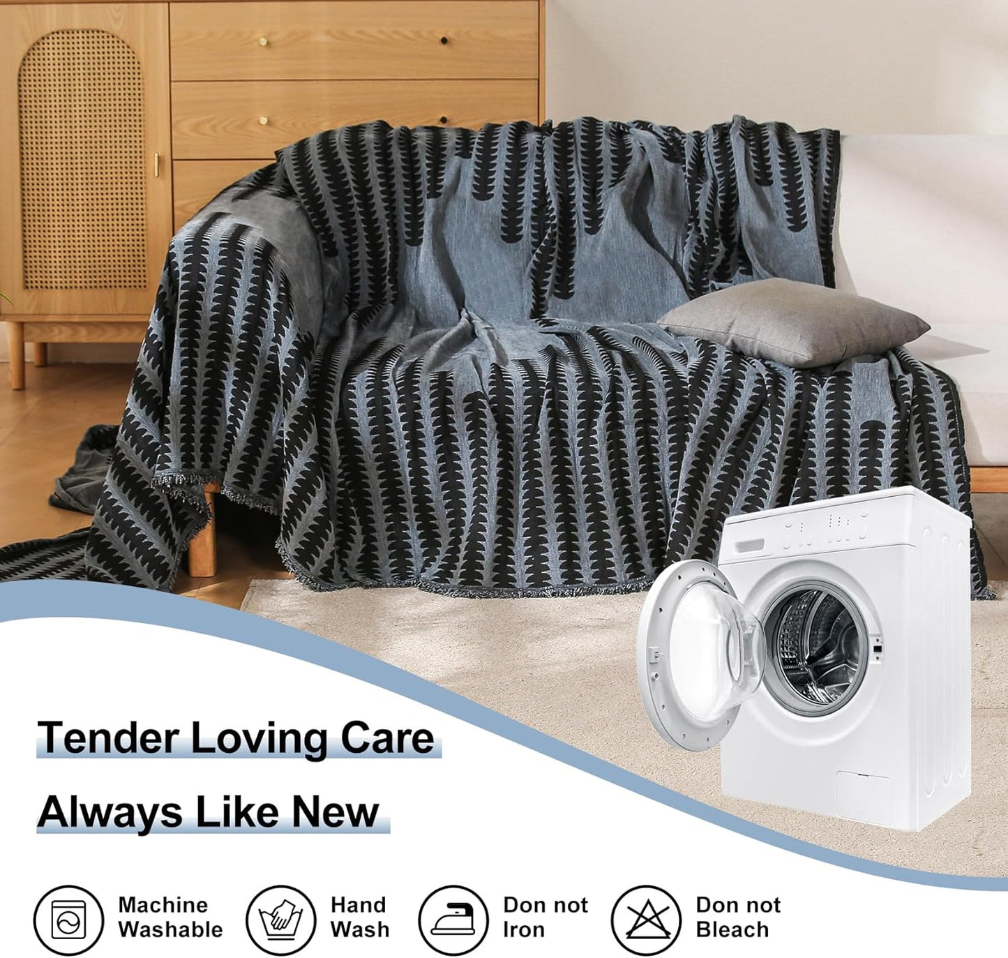 Boho Couch Cover, Sofa Cover, Sofa Covers for 2 Cushion Couch, Washable Sectional Couch Covers for Dogs Pet Furniture Protector Couch Cover Blanket for Living Room (2# Dark Grey, 71" x 118")