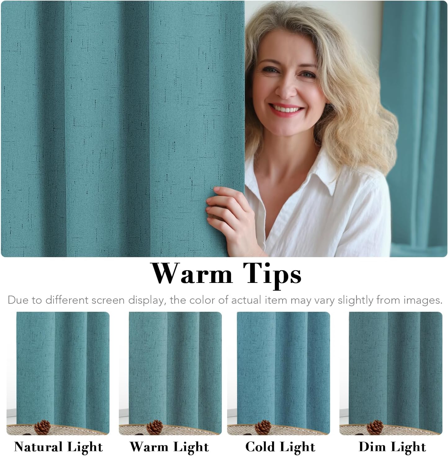 H.VERSAILTEX Linen Blackout Curtains Durable Thick Textured Linen Look 100% Blackout Patio Door Curtain Anti Rust Grommet Extra Wide Sliding Door Curtain Panel, W100 x L84 inch - Teal