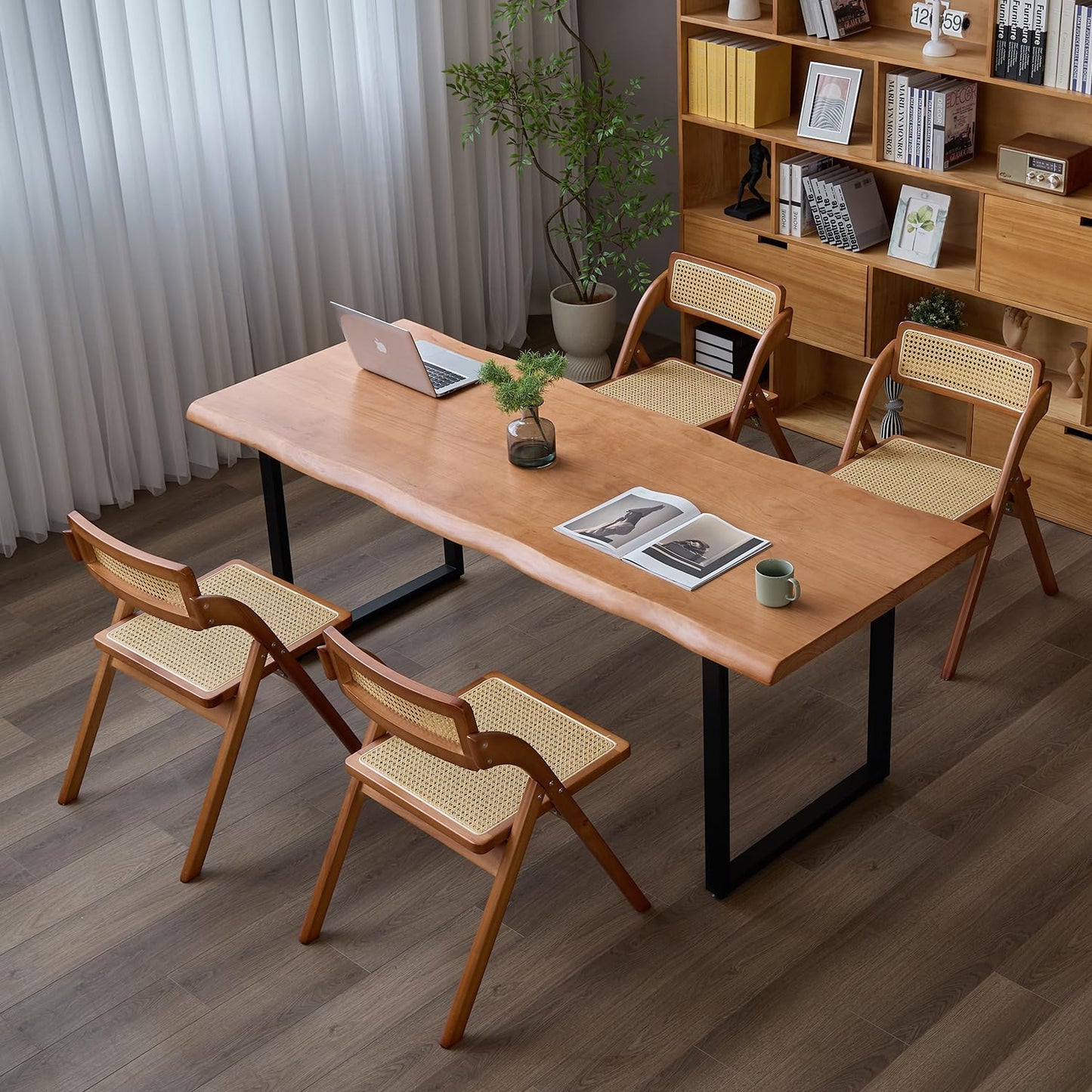 Stylish Solid Wood Office Desk with Sturdy Metal Base - Durable Multi-Size Executive Computer & Dining Table - Perfect for Home Office & Work Environments (Brown, 55.12in)