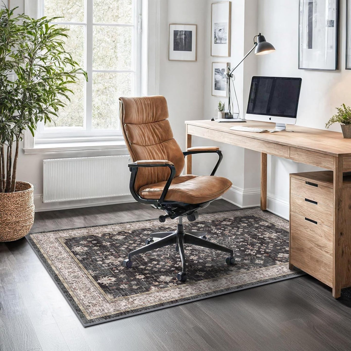 Black Boho Washable 3x6 Large Kitchen Runner Rug, Indoor Entryway Home Office Floor Rug, Non-Slip Stain & Fade Resistant, Vintage Floral Decor