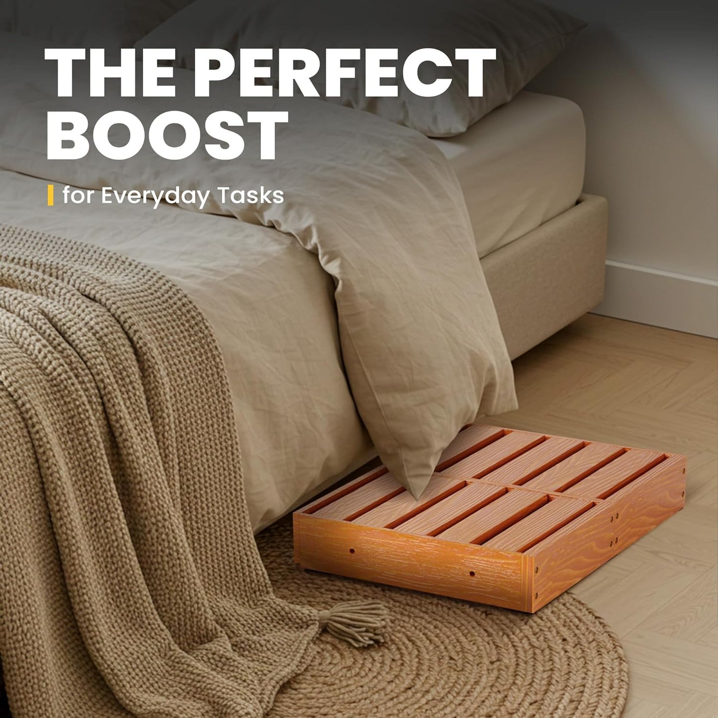 Wooden Step Stool, Durable Pine Wood Platform 23.6" x 15.9", 3.5" High, Supports 450 lbs, Sturdy Minimalist Low Step for Kitchen, Bedroom, Bathroom, Living Room & Indoor Home Décor