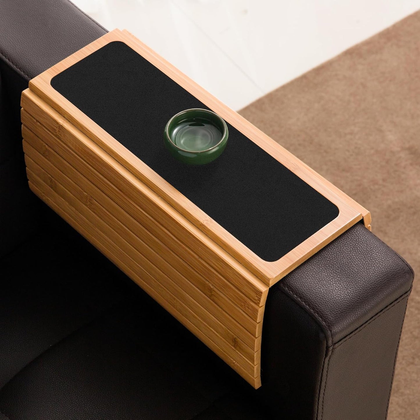 GEHE Couch Arm Tray Table, Flexible/Foldable Sofa Armrest Tray, Couch Armrest Table Cup Holder Great for Drinks Snacks Remote Control, Portable Side Table and Anti-Slip Bottom