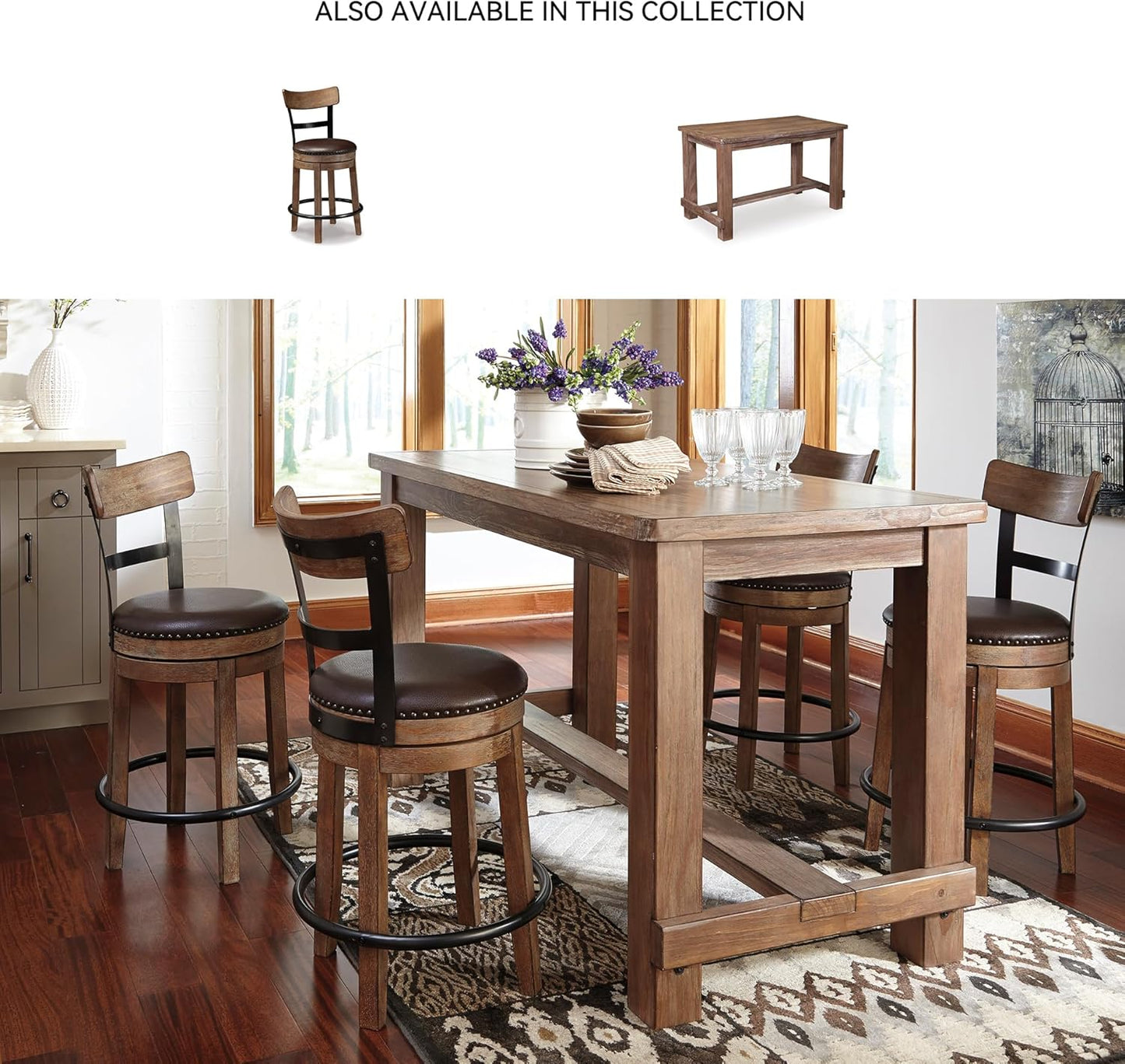 Signature Design by Ashley Pinnadel 24.25" Modern Farmhouse Swivel Counter Height Barstool, Light Brown
