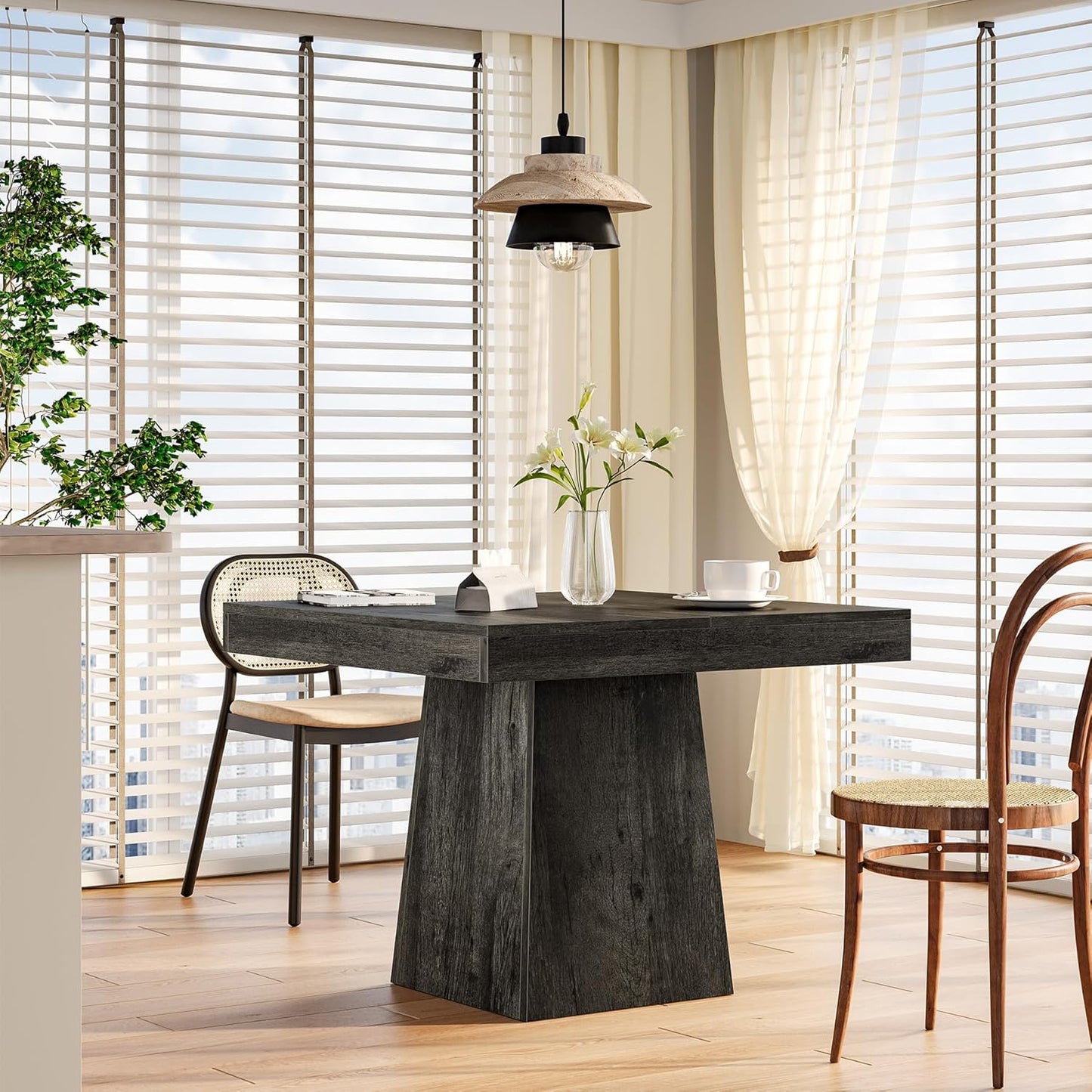 LITTLE TREE Dining Table for 4 People, 31.5-Inch Square Small Kitchen Table, Farmhouse Dinner Table with Sturdy Pedestal Base for Restaurant, Dining Room, Living Room, Grey