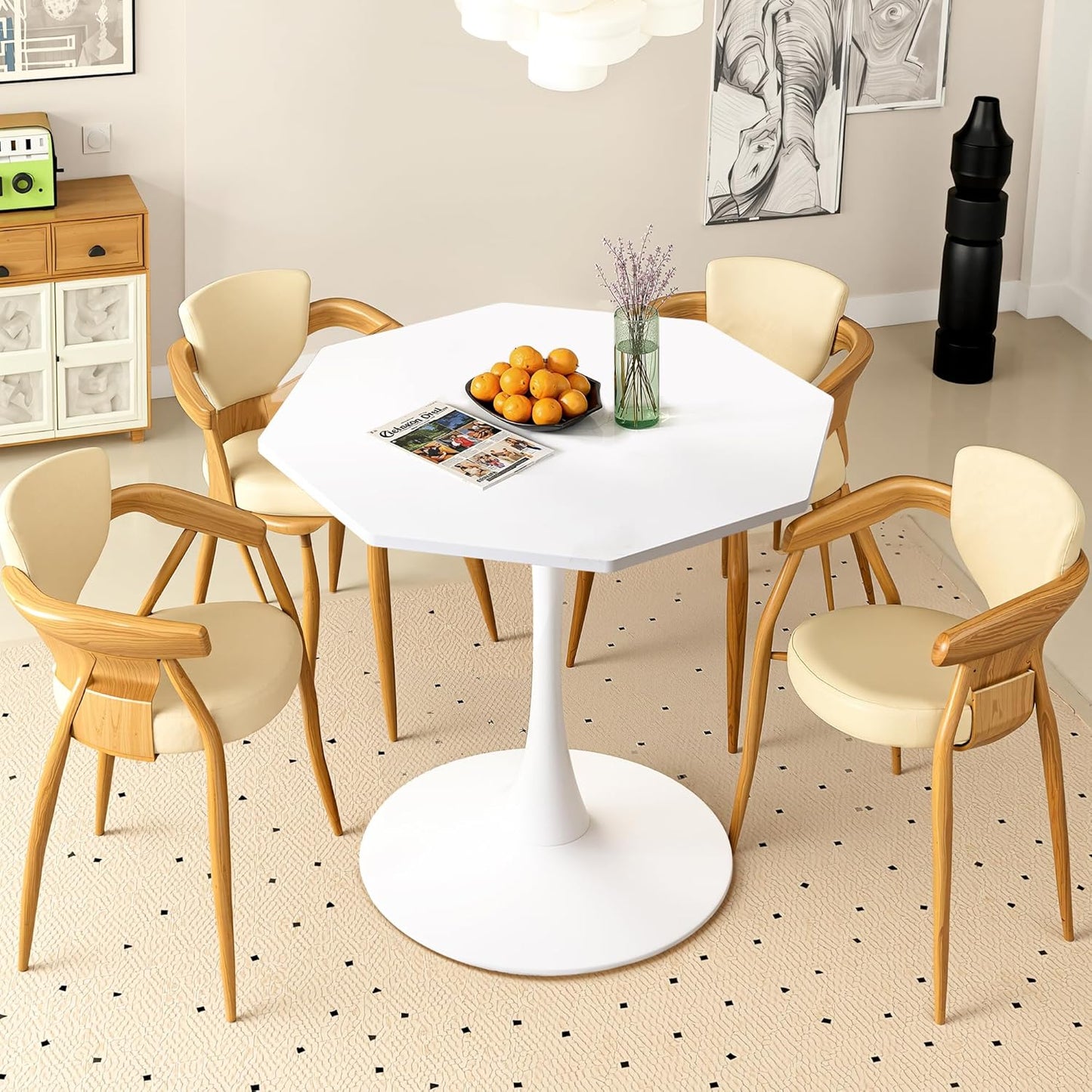 Dining Table for 2-4, 31.5" Kitchen Table Space Saving, Modern Tables for Dining Room, Living Room, Coffee Bar, White