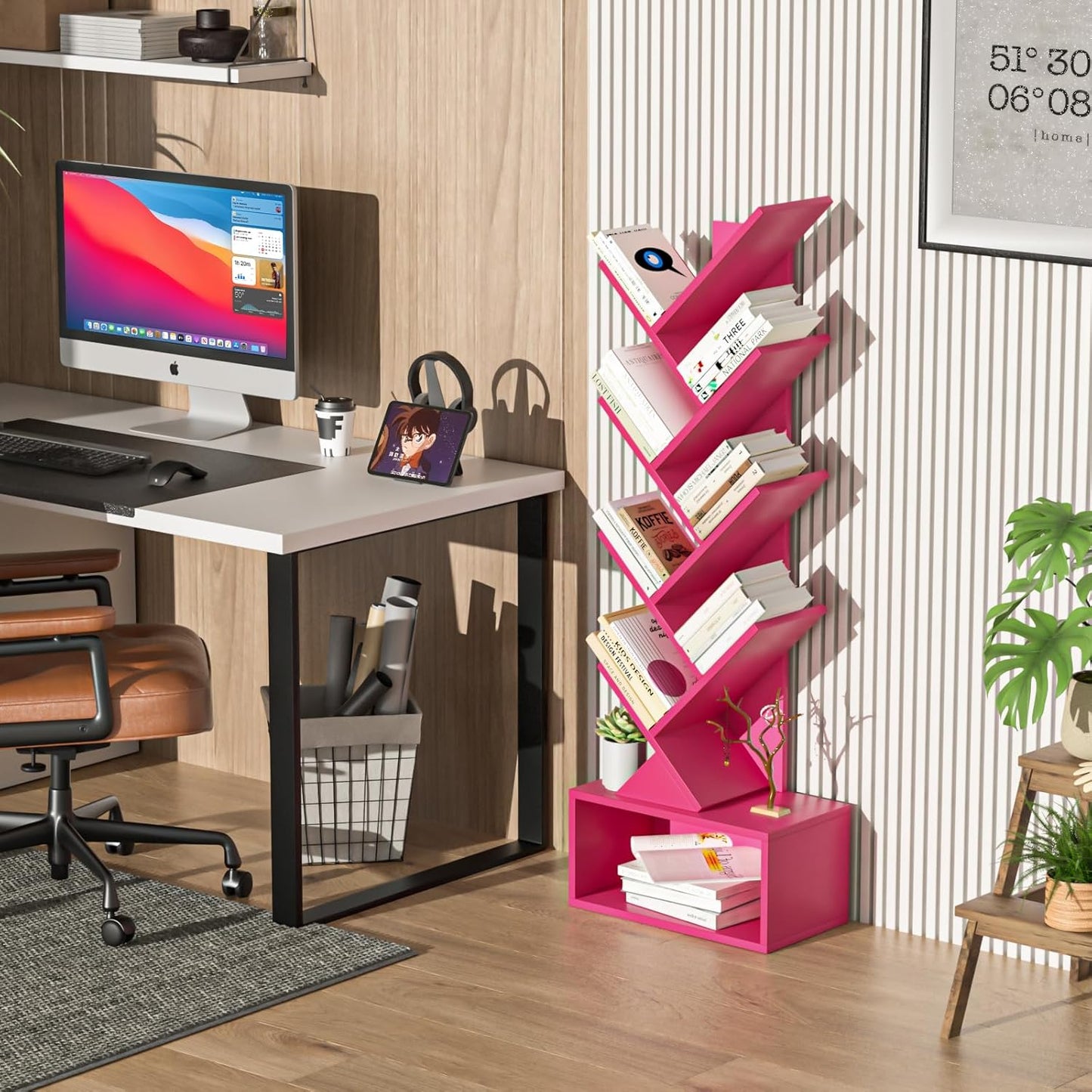 9 Tier Tree Bookshelf,Christmas Green Bookcase for Narrow Space, Storage Organizer Floor Standing Bookshelves for Books, Tall Book Case for Home Office, Living Room, Bedroom