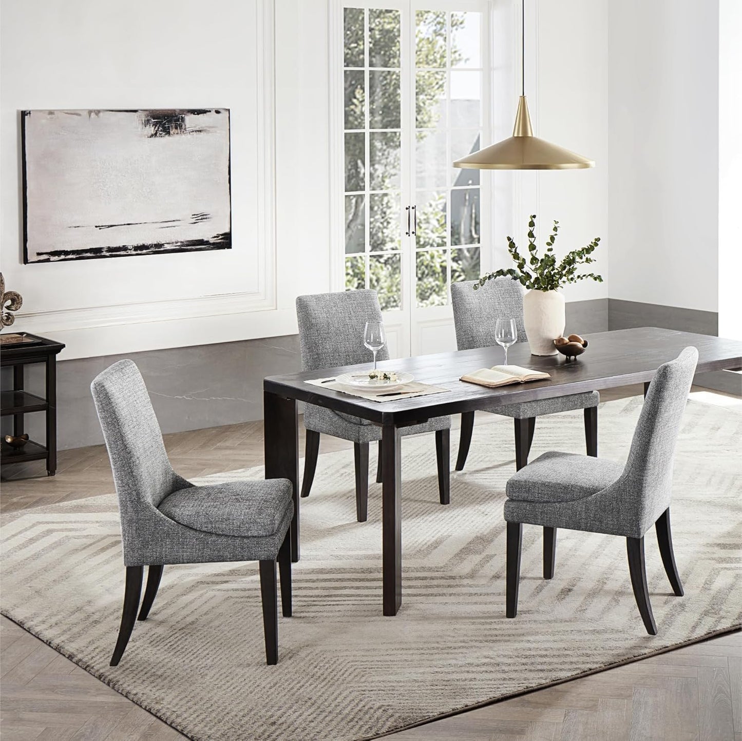 Upholstered Dining Chairs Modern Sidechair Performance Fabric High Back Armlesschair for Diningroom Kitchen,Dark Grey,Set of 2(1 Box)