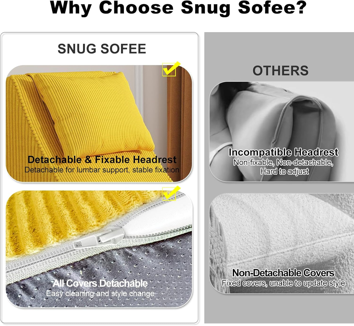 Giant Bean Bag Chair for Adults,Corduroy Chaise Lounge with Unrivaled Back Support, Detachable Neck Pillow, Comfortable Ottoman & Washable Cover for Living Room, Bedroom, Garden (Corn Yellow)