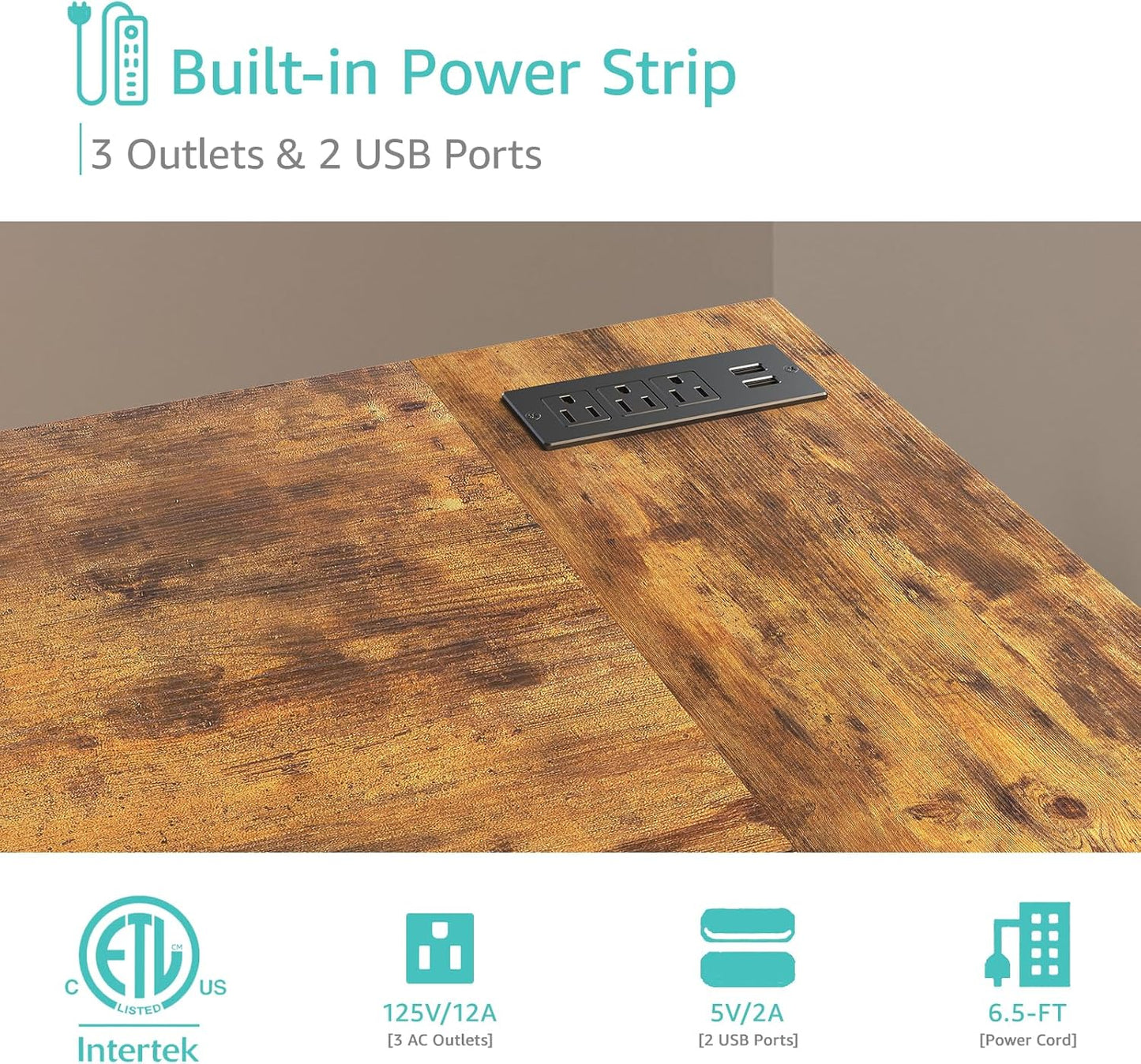 Lufeiya L Shaped Computer Desk with Drawers & Storage Shelves, 55 Inch Corner Desk with Power Outlet for Home Office Bedroom, L-Shaped Teen PC Gaming Desks with Fabric Drawer, Rustic Brown