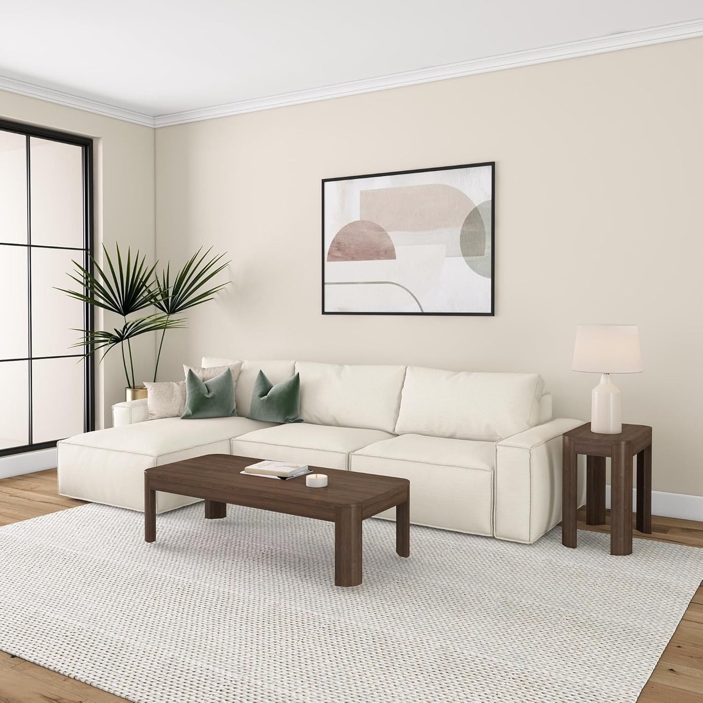 Plank+Beam Modern Rounded Coffee Table, 54 Inch, Solid Wood Contemporary Center Table for Living Room, Rectangle Tea Table, Walnut