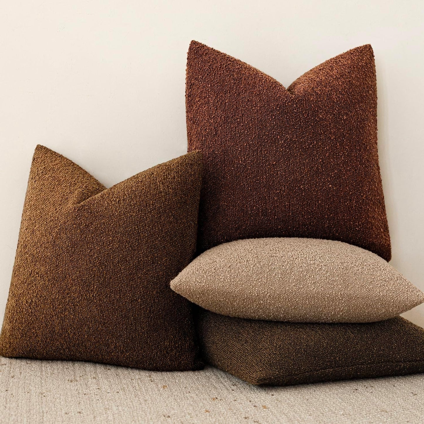 Foindtower Set of 2, Decorative Textured Boucle Throw Pillow Covers Accent Solid Pillow Cases Neutral Soft Cozy Couch Cushion Case for Chair Sofa Bedroom Living Room Home Decor 24x24 Inch Hazel Brown