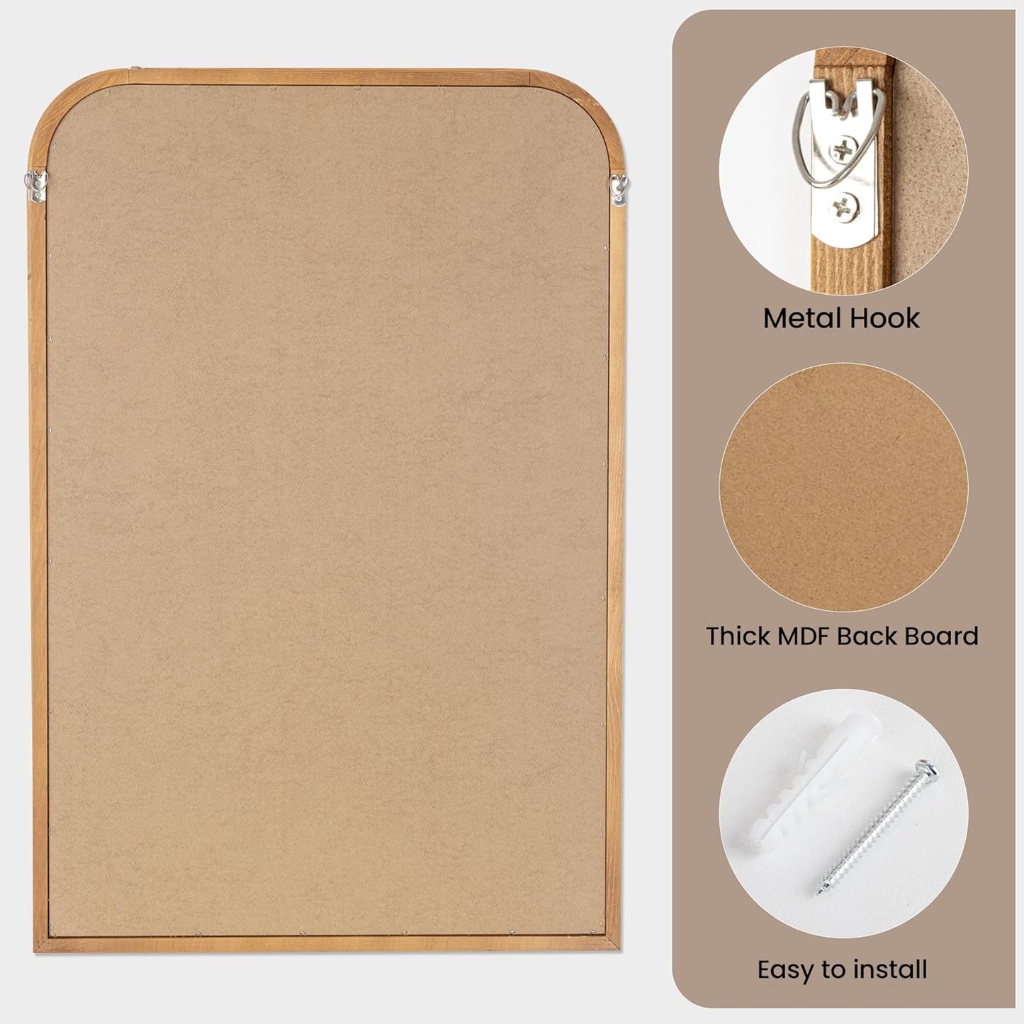 24"x36" Solid Wood Bathroom Mirror Tempered Glass for Wall Mounted, Rustic Wood Frame Wall Mirror Decorative for Bedroom Living Room Vanity Mirror Entryway Mirror, Brown