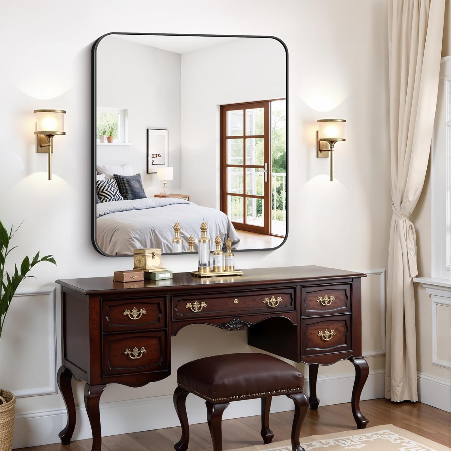 FORBATH Bathroom Mirror 36x40 Inch, Large Rectangular Wall Mirror with Black Aluminum Frame, Rounded Corners, Horizontal or Vertical Mount for Bathroom, Bedroom, Entryway