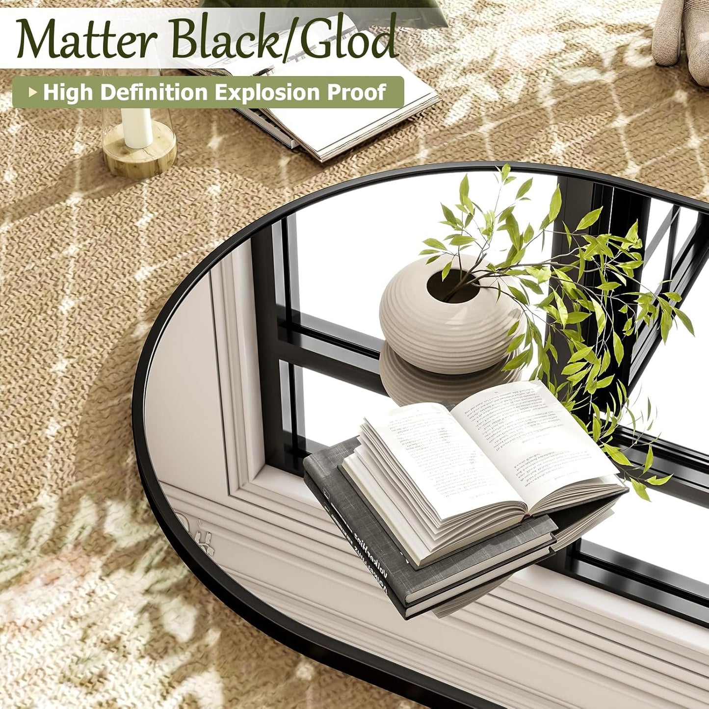 30x38 Inch Arched Bathroom Mirror - Black Metal Frame Wall Mounted Vanity Mirror for Bathroom, Bedroom, Living Room, Hanging or Leaning Decorative Mirror