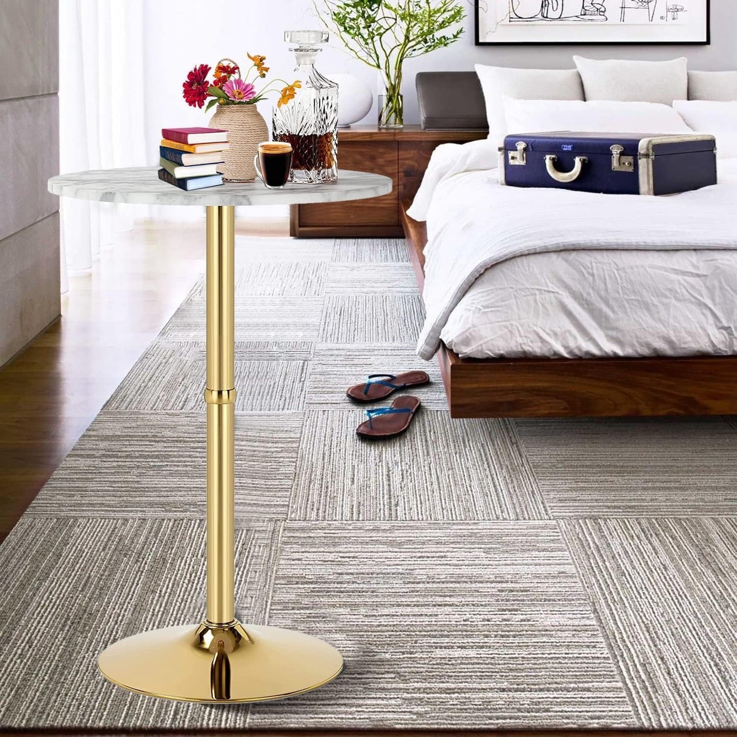 Bar Table for Kitchen, 24 inch Round Counter Height Table with Gold Metal Base, 39.1 Inch Kitchen Island Table for Dining Room Breakfast Room, Industrial Tray Table Ideas for Small Space