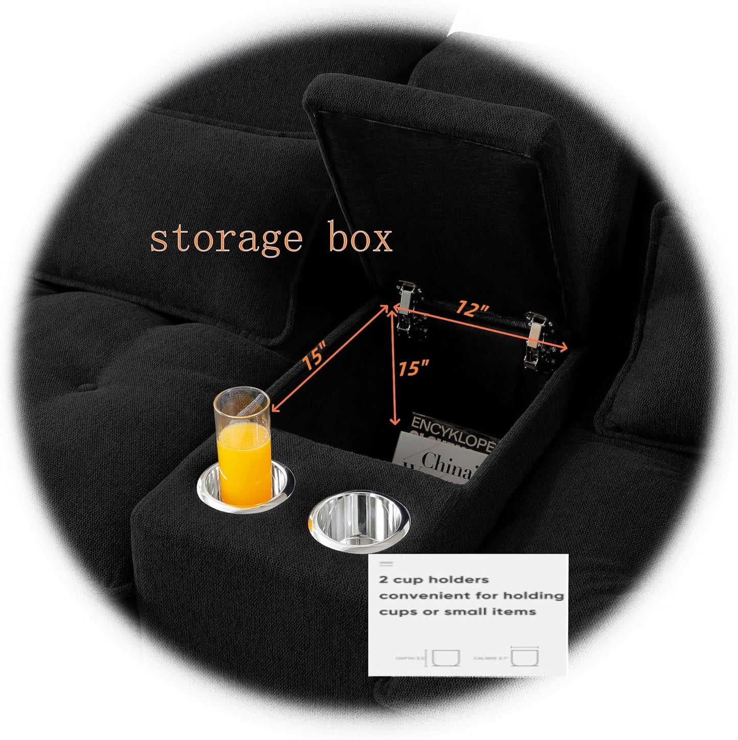 130" U-Shaped Sectional Sofa with Storage Console & Cup Holders, Upholstered 6 Seat Living Room Sleeper Couch Furniture Set w/Chaise, Cloud Cushion Couch for Home, Office, Apartment,Black