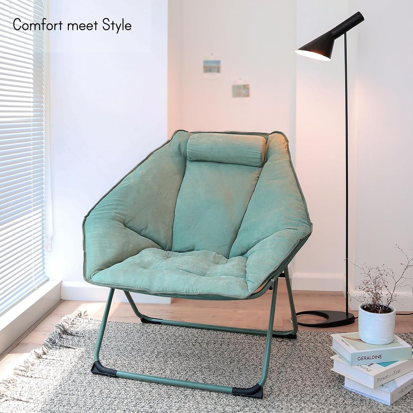 Hexagon Foldable Living Room Chair, Saucer Chair for Adults, Comfy Bedroom Lounge Chair, Moon Chair, Lazy Folding Chair for Dorm Rooms (Chair-Green)