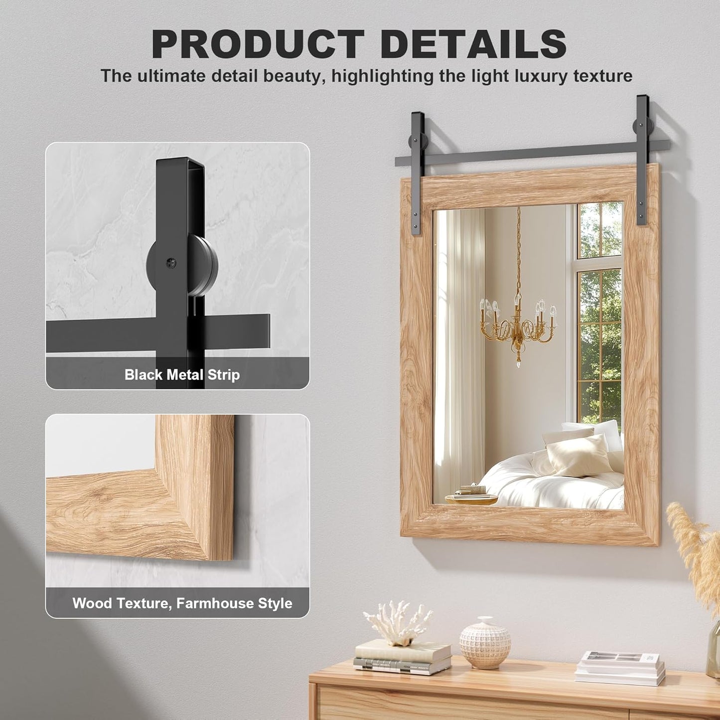 Hasipu Farmhouse Bathroom Mirror, 18"x26" Rustic Wood Framed Wall Mounted Mirror, Brown Vintage Vanity Mirror Barn Door Style Decrative Mirrors