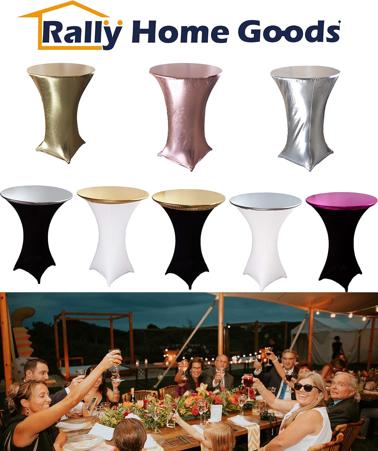 2-Pack Gold Spandex Table Topper Cap (32'') for Round Cocktail Tables, Adding Precious Metallic Glitter and Luxurious Accents, Protecting From Spill, for Weddings Parties Banquet, Restaurants