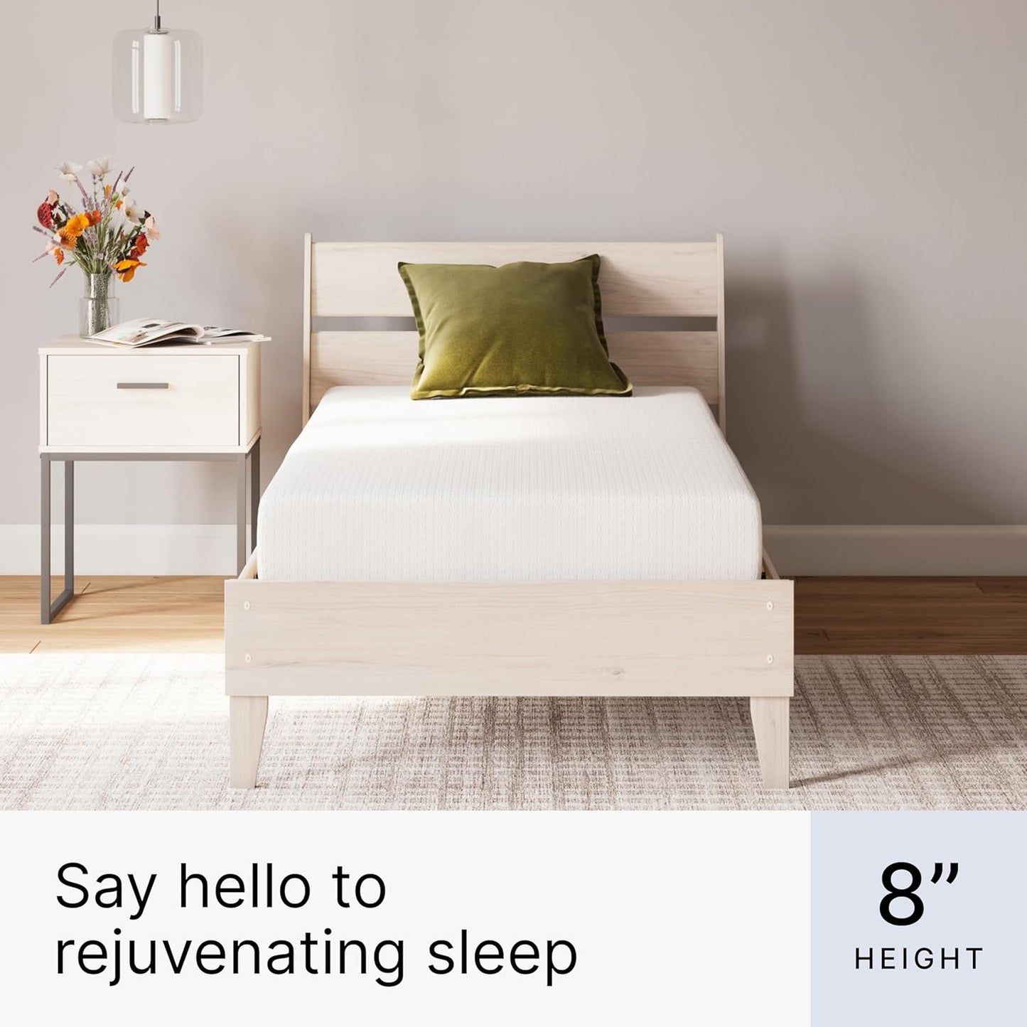 Signature Design by Ashley Twin Size 8 Inch Medium Firm Charcoal Gel & Green Tea Infused Memory Foam Mattress for Pressure Relief, Fiberglass Free, Mattress In A Box