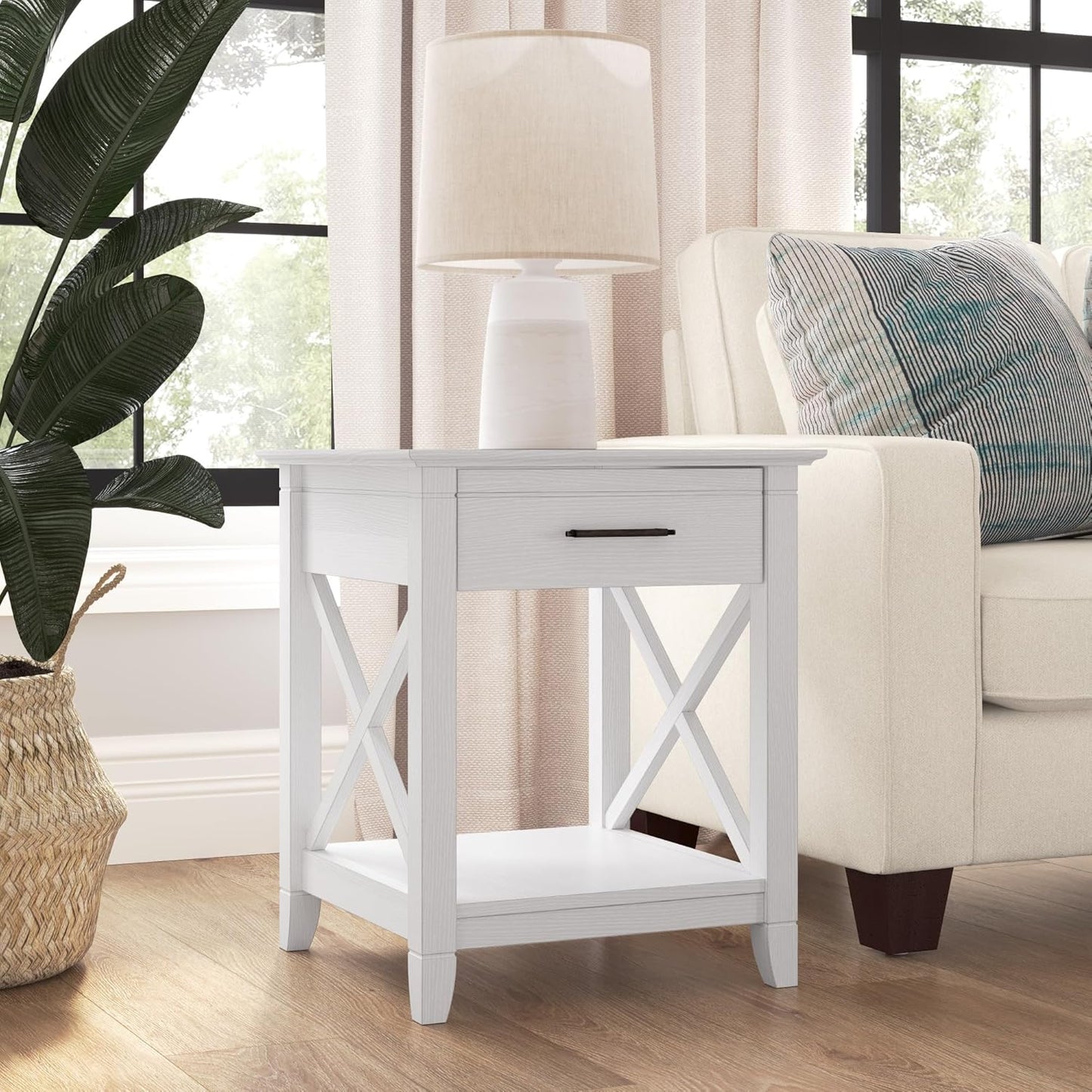 Bush Furniture Key West End Table with Storage in Pure White Oak